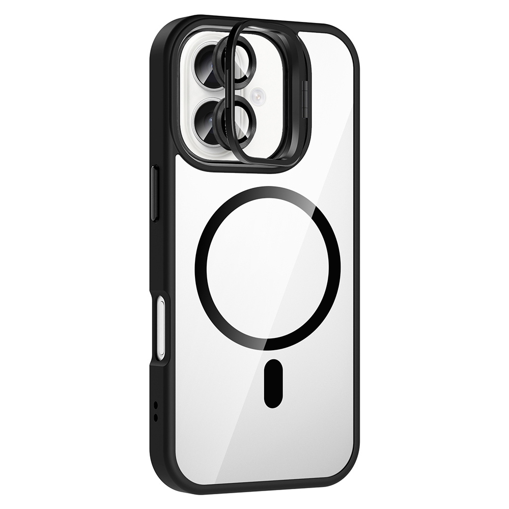 GPACK iPhone 16 Plus Uyumlu Etro M-Safe Şarj Özellikli Standlı ve Lens Koruma Telefon Kılıfı Siyah