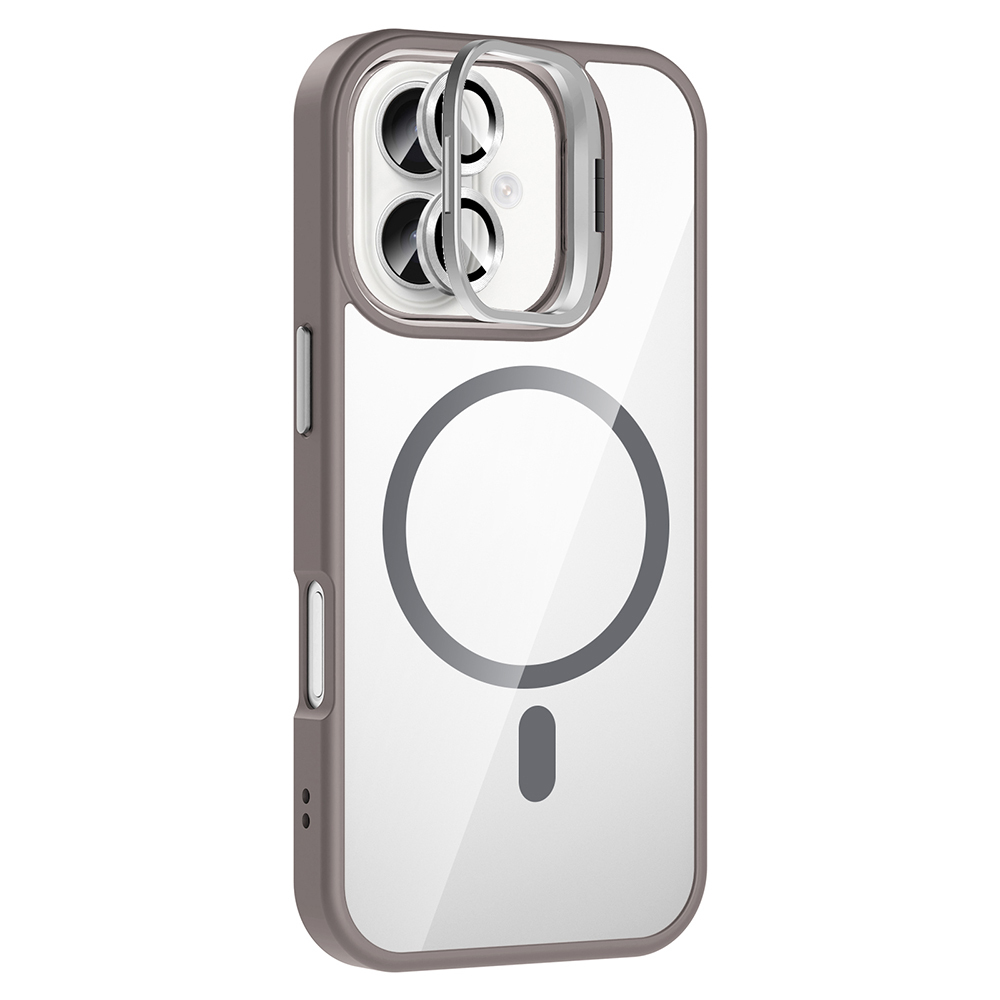 GPACK iPhone 16 Uyumlu Etro M-Safe Şarj Özellikli Standlı ve Lens Koruma Telefon Kılıfı Gri