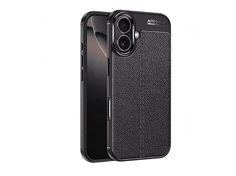 GPACK iPhone 16 Plus Uyumlu Niss Silikon Deri Görünümlü Telefon Kılıfı Siyah