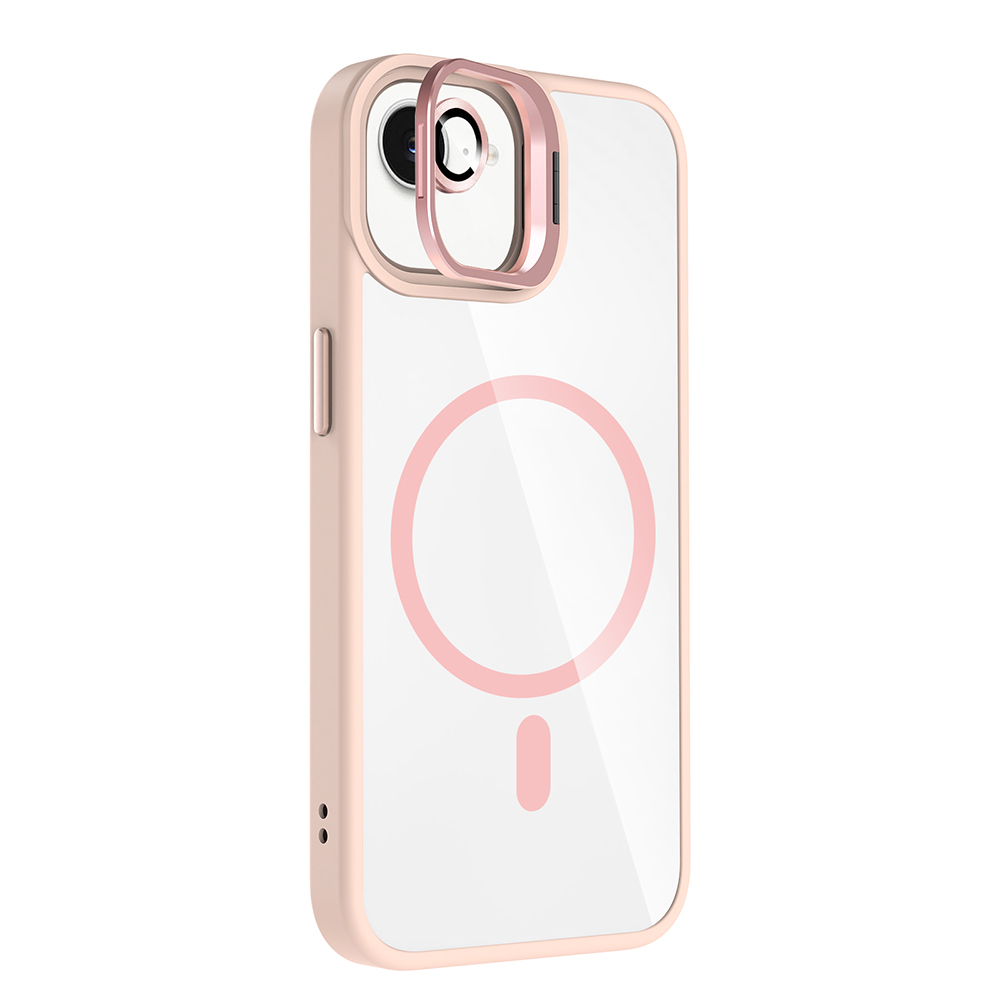 GPACK iPhone 16E Uyumlu Etro M-Safe Şarj Özellikli Standlı ve Lens Koruma Telefon Kılıfı Pembe