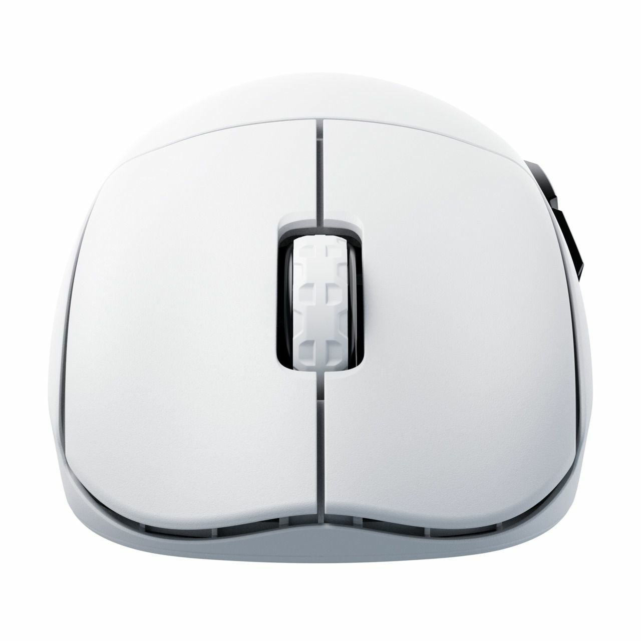 Un mouse per computer bianco. Ha una rotella di scorrimento e due pulsanti principali. Il design è ergonomico e moderno.