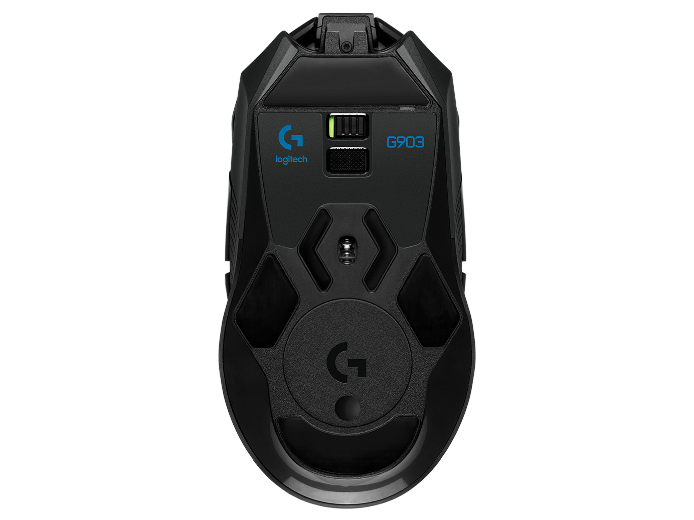 Czarna mysz gamingowa Logitech G903. Zawiera logo Logitech, nazwę modelu G903 oraz różne przyciski i czujniki.