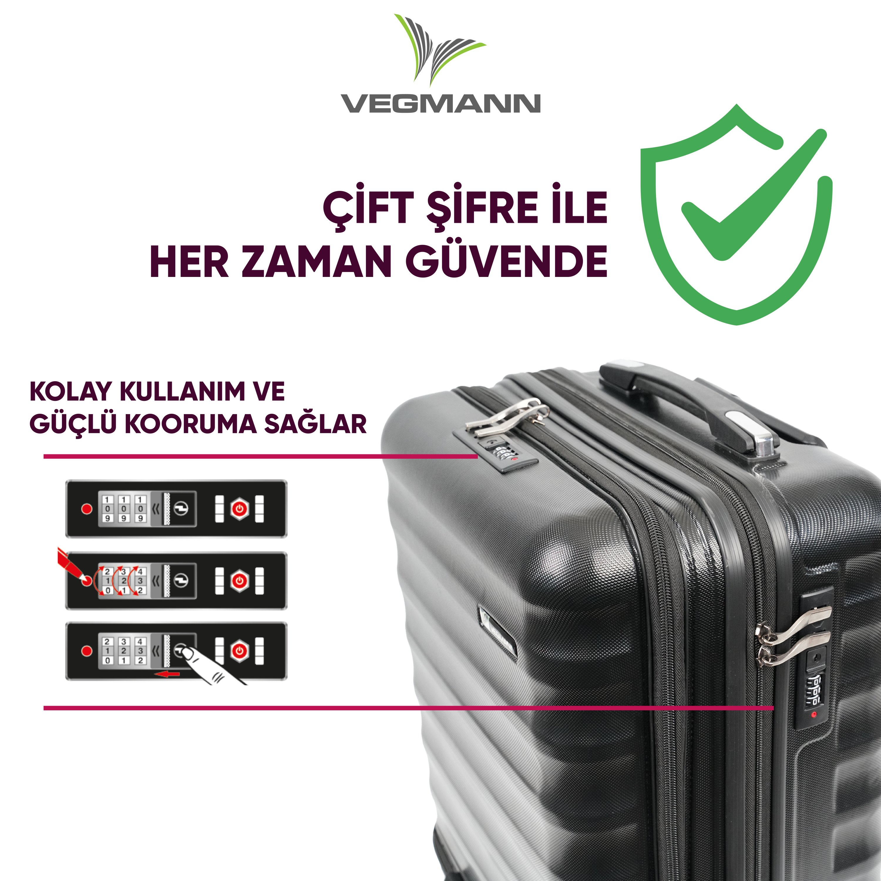 VEGMANN Wave Laptop Bölmeli ABS Kabin Boy Valiz Siyah