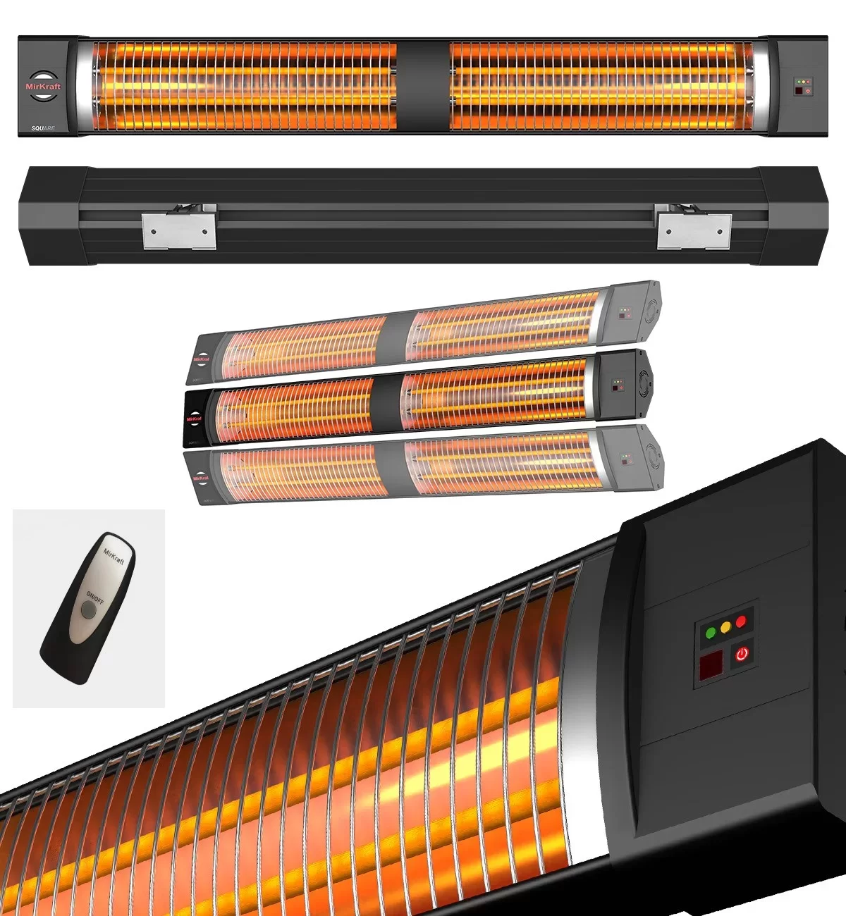 MIRKRAFT Square IP45 Led Gösterge Uzaktan Kumandalı 2800 W Elektrikli Isıtıcı Siyah