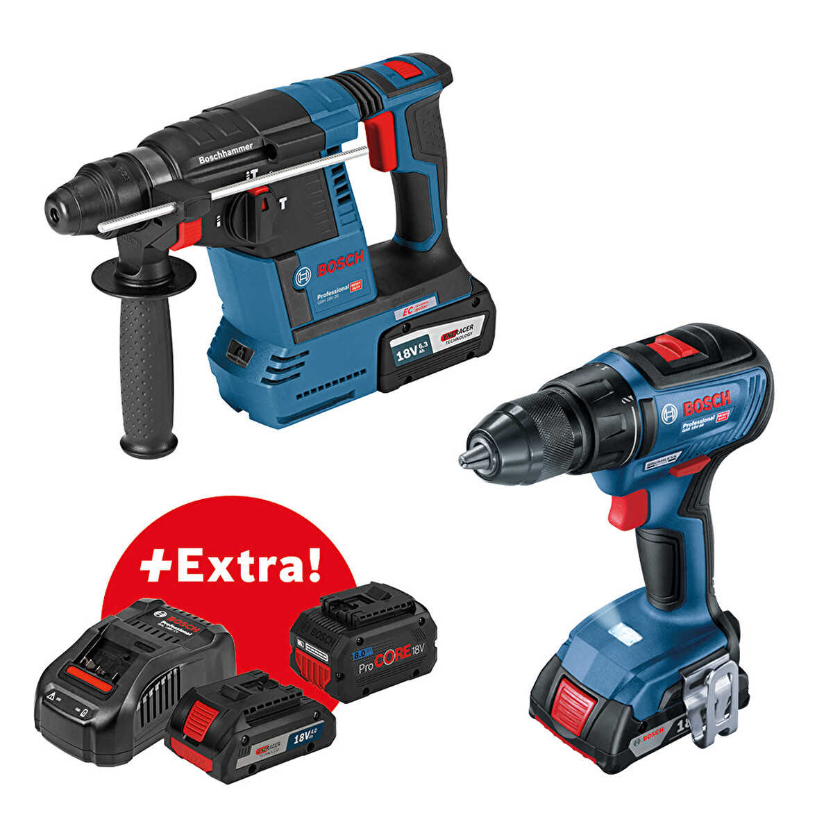 BOSCH GSR 18V-50 Vidalama 4Ah ve 8Ah Akülü El Aletleri Seti + GBH 18V-26 Kırıcı Delici