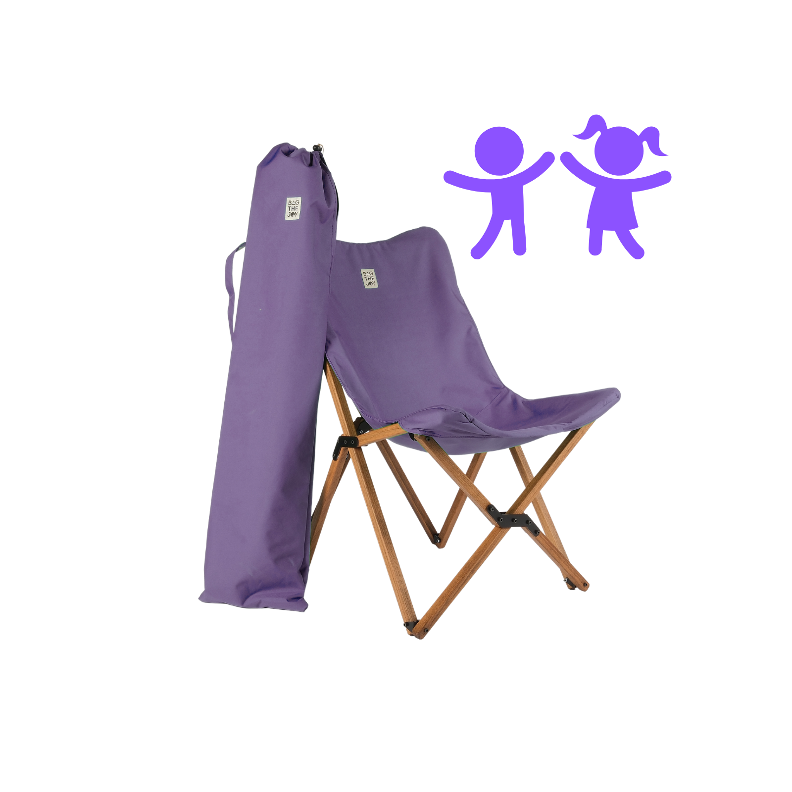 BAG THE JOY Çocuk Ahşap Kahverengi İskelet Katlanır Çantalı Kamp Sandalyesi Mor