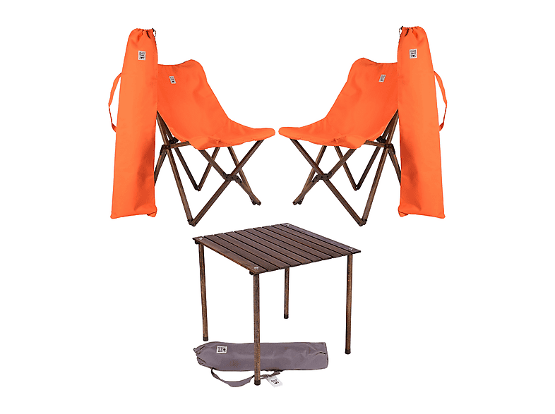 BAG THE JOY Ahşap 60x60x55 Antrasit Katlanır Çantalı Kamp Masa Sandalye Seti Turuncu