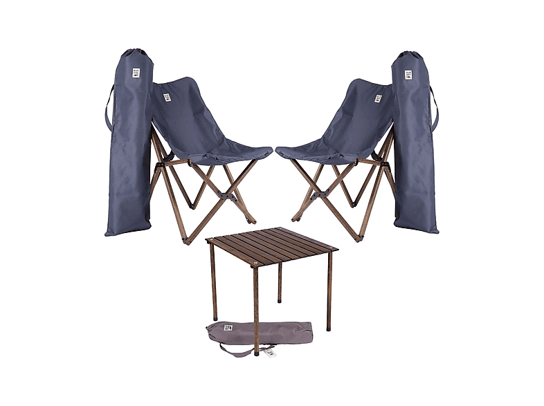 BAG THE JOY Ahşap 60x60x55 Antrasit Katlanır Çantalı Kamp Masa Sandalye Seti Lacivert