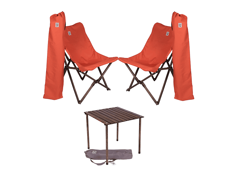 BAG THE JOY Ahşap 50x50x50 Antrasit Katlanır Çantalı Kamp Masa Sandalye Seti Kiremit