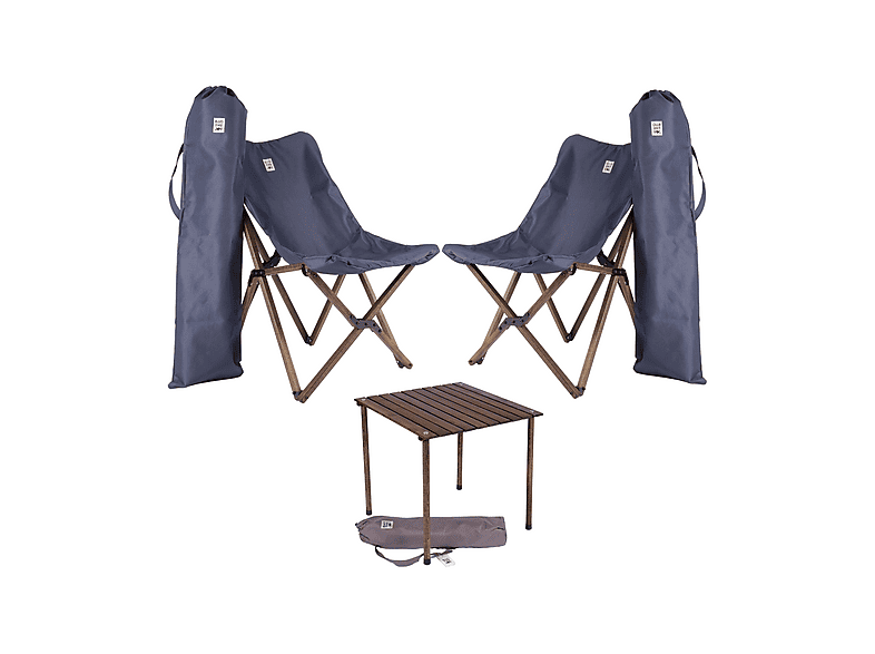 BAG THE JOY Ahşap 50x50x50 Antrasit Katlanır Çantalı Kamp Masa Sandalye Seti Lacivert