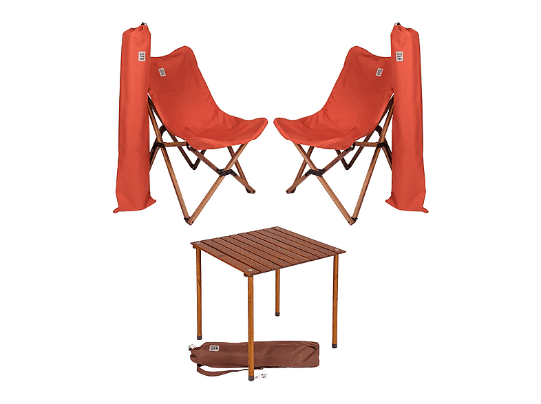 BAG THE JOY Ahşap 60x60x55 Kahverengi Katlanır Çantalı Kamp Masa Sandalye Seti Kiremit