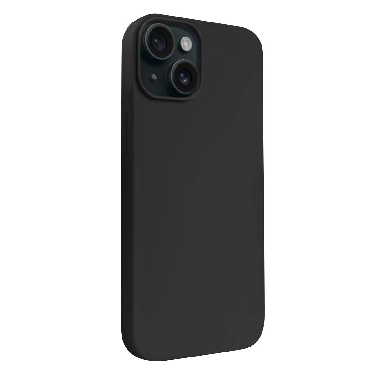 Uno smartphone nero con custodia protettiva. Le lenti della fotocamera sono visibili. Il telefono è su sfondo bianco.