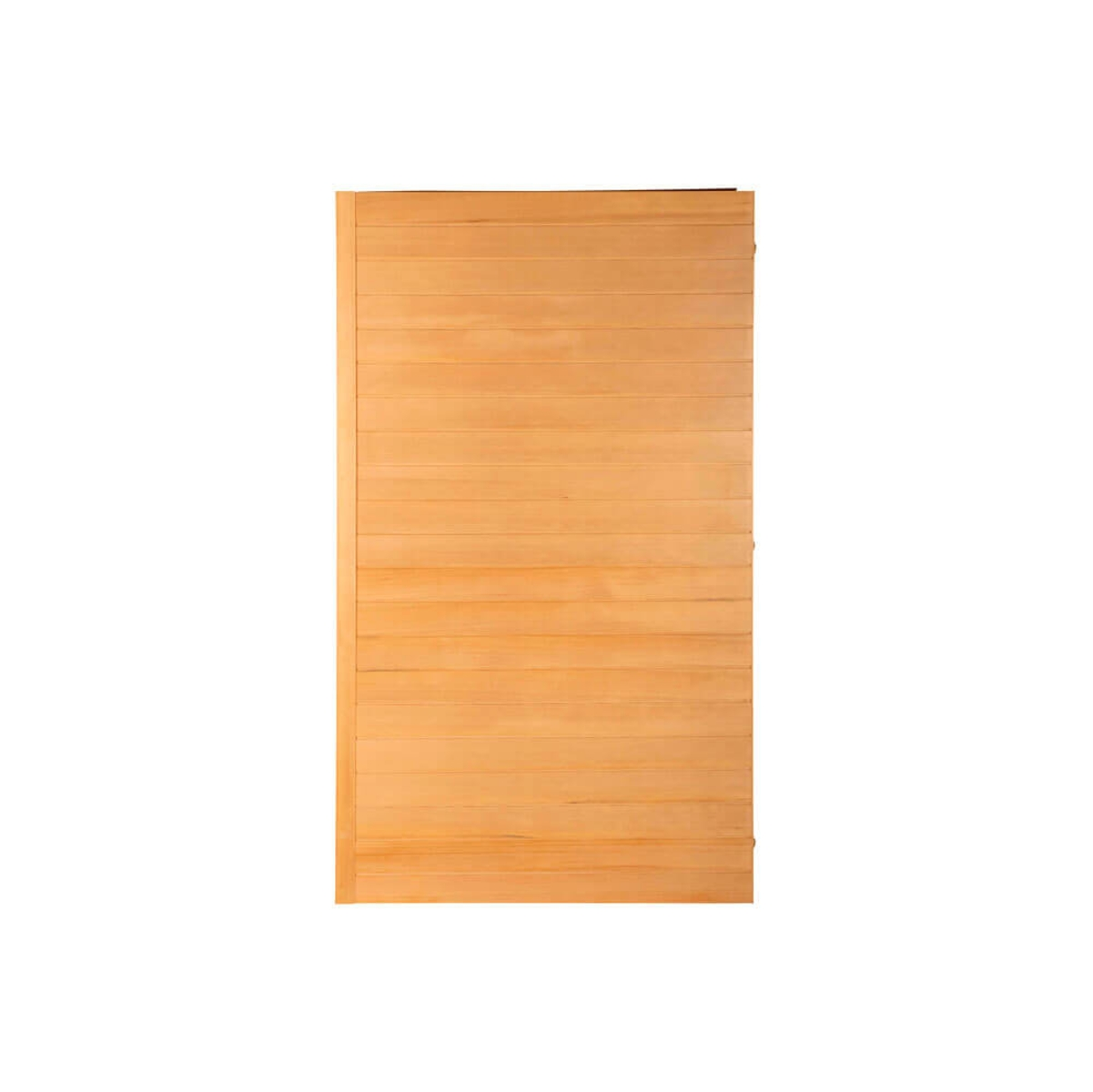 Eine rechteckige Holzplatte aus horizontalen Brettern. Das Holz hat eine hellbraune Farbe mit sichtbarer Maserung. Der Hintergrund ist weiß.