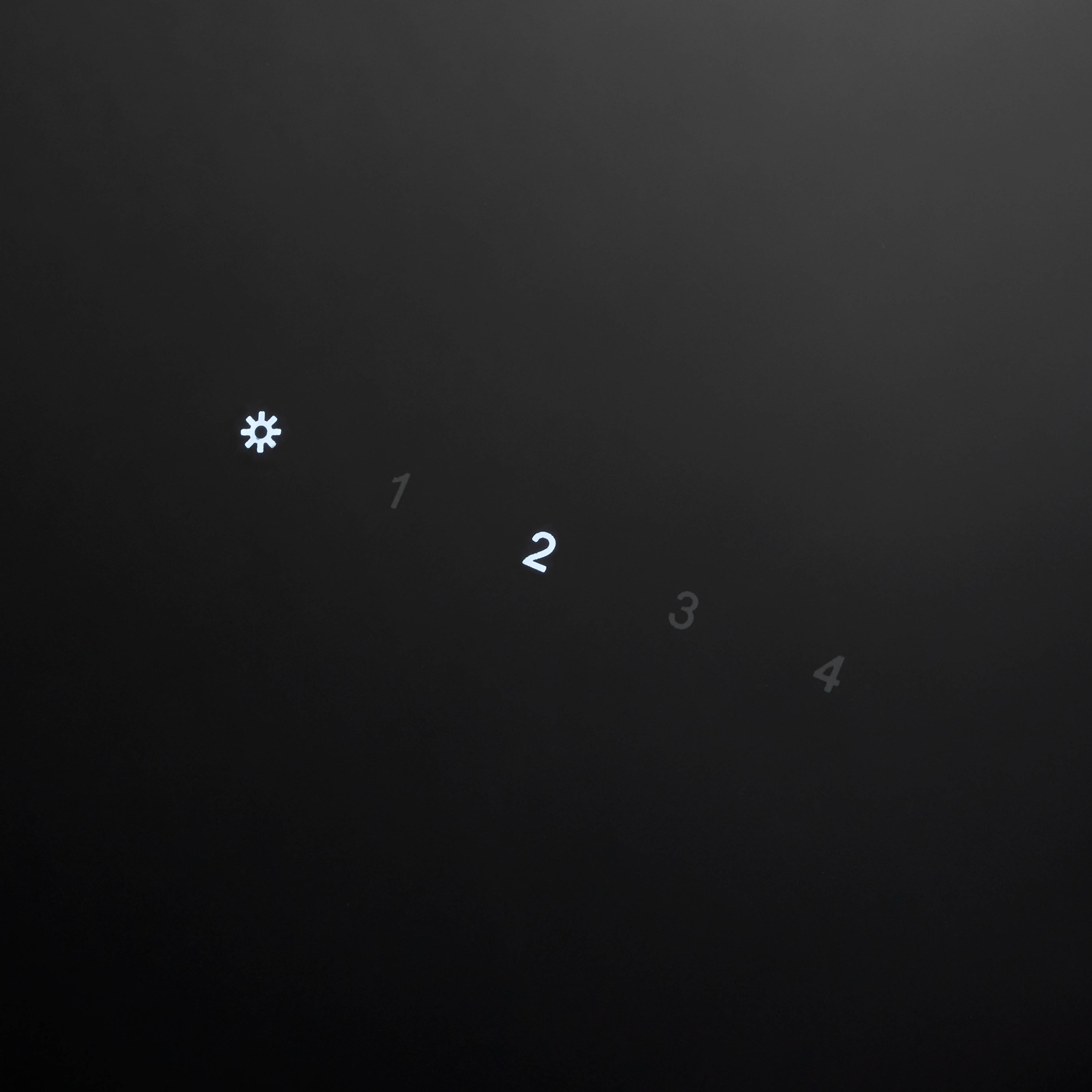 Black background with white symbols and numbers. A gear icon and numbers 1, 2, 3, and 4 are visible.
