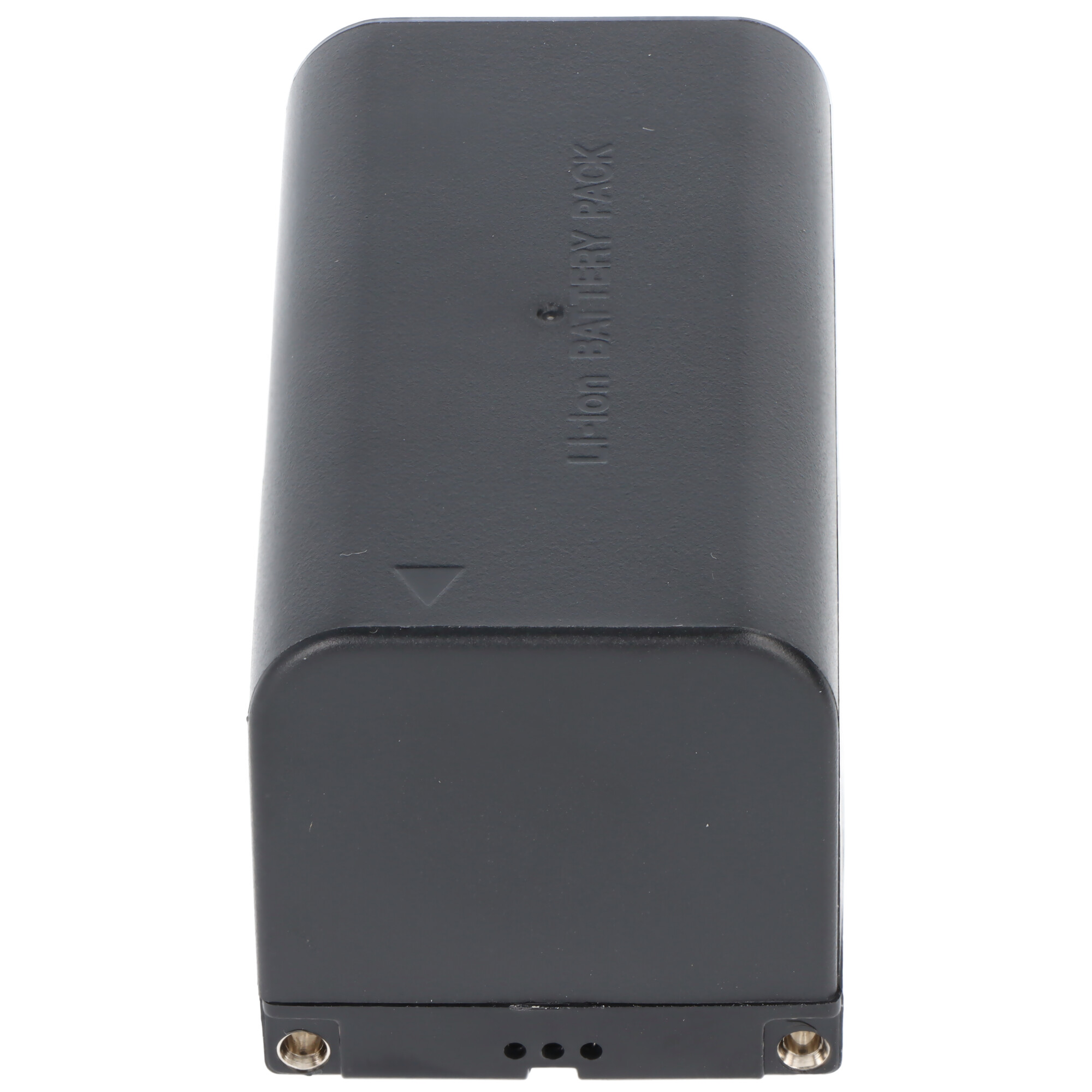 Siyah, dikdörtgen bir Li-ion pil takımı. 'Li-ion BATTERY PACK' yazısı ve bazı delikler var.