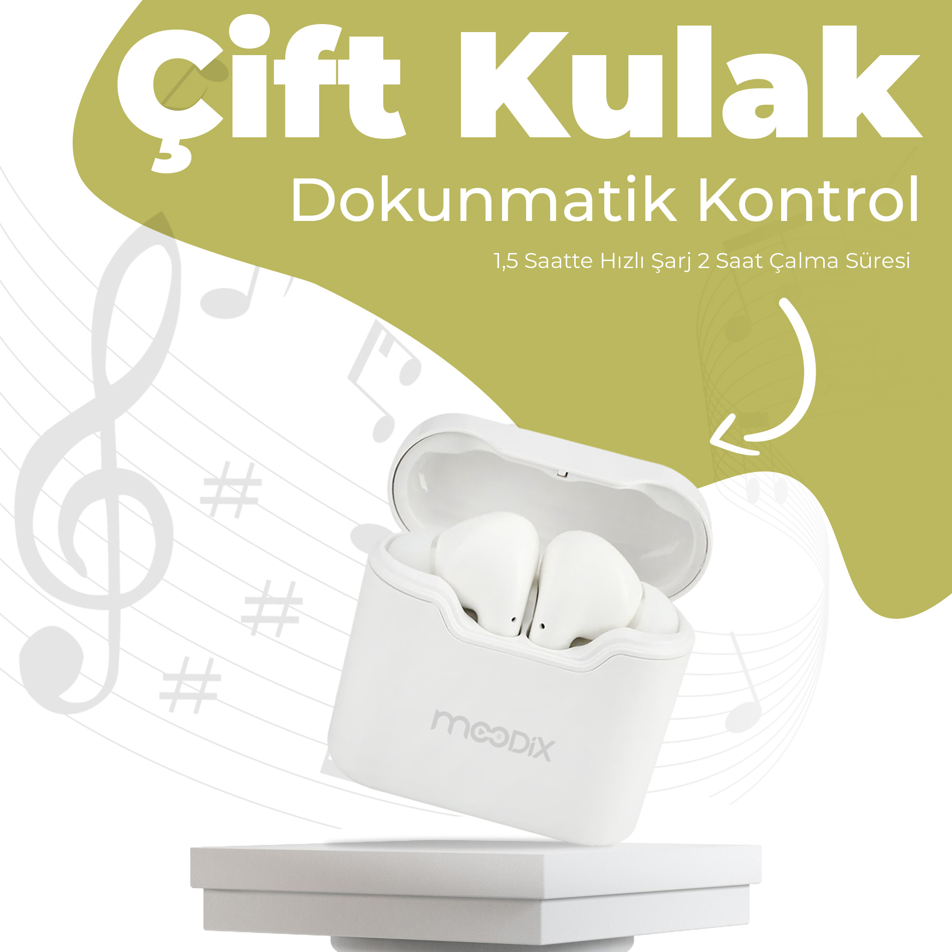 MOODIX KI23KT03 Bluetooth Kulak İçi Kulaklık Beyaz