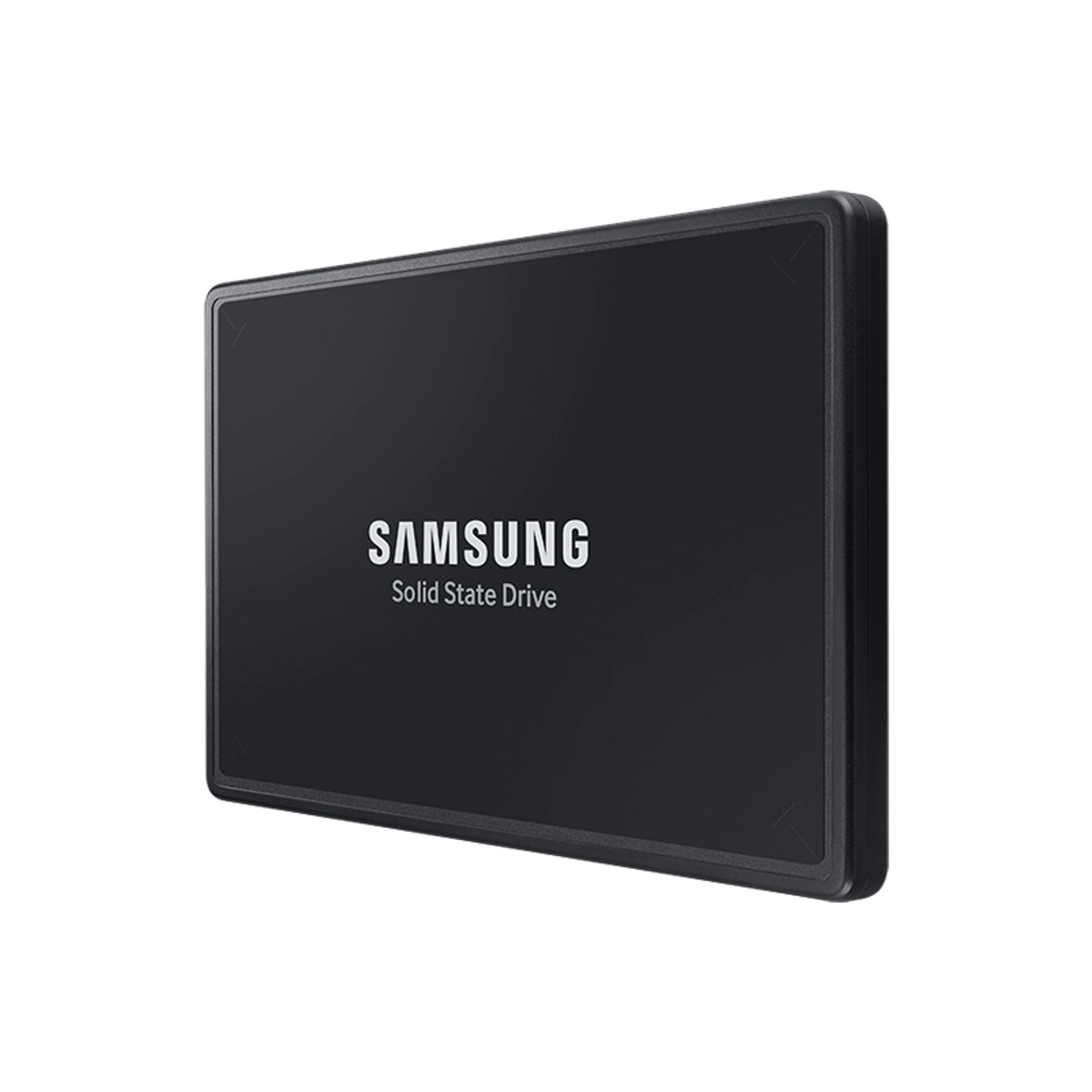 Un disco de estado sólido Samsung negro, forma rectangular, con el nombre de la marca y descripción del producto en blanco.