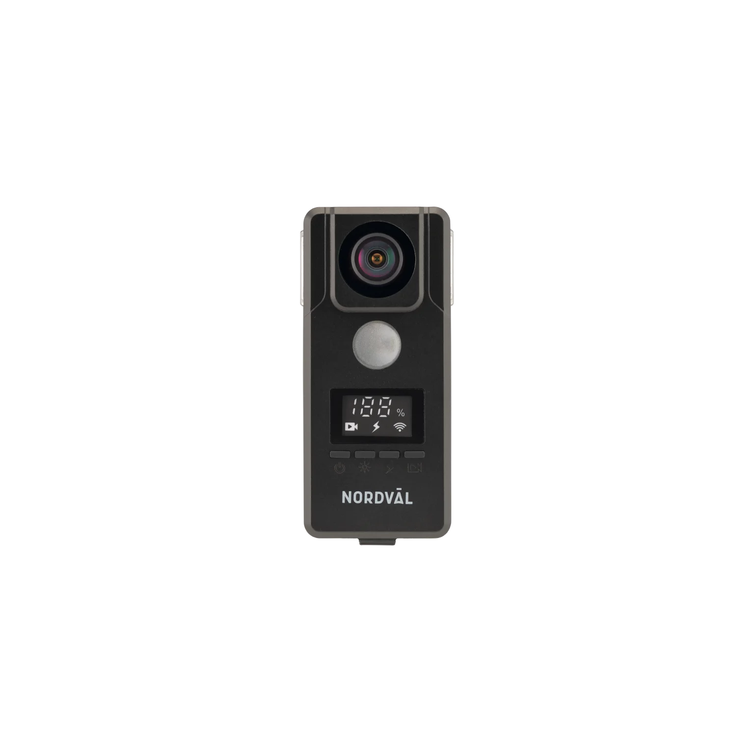 Black Nordväl camera. It has a lens, a display showing 188%, and various function icons. The background is plain white.