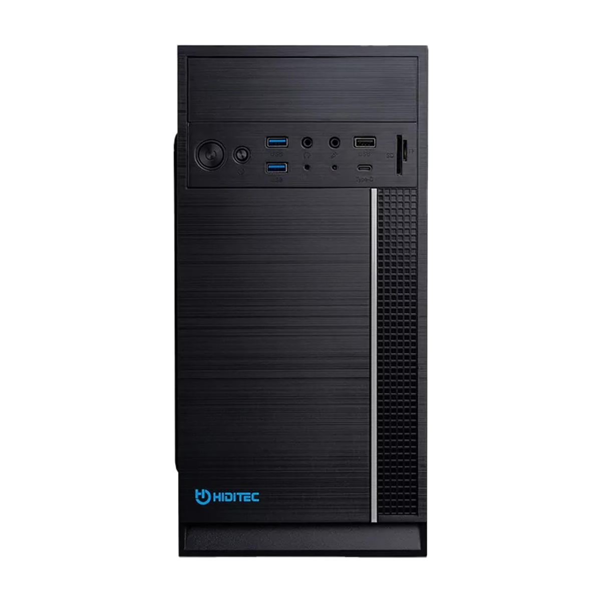 Case per computer nero con porte USB e pulsante di accensione. Il marchio HIDITEC è visibile in basso.