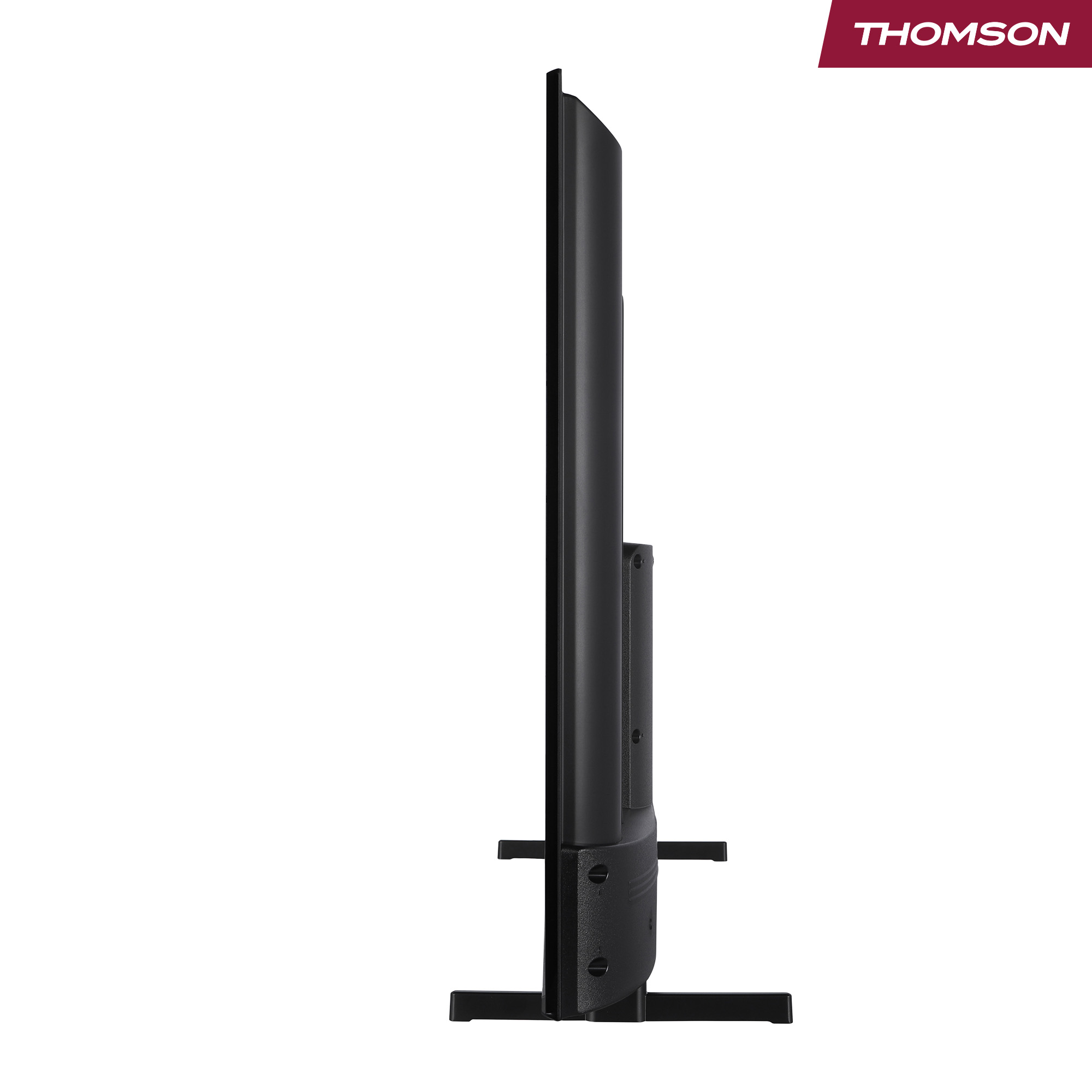 Side view of a black Thomson TV. The TV is on a white background. The Thomson logo is in the top right corner.