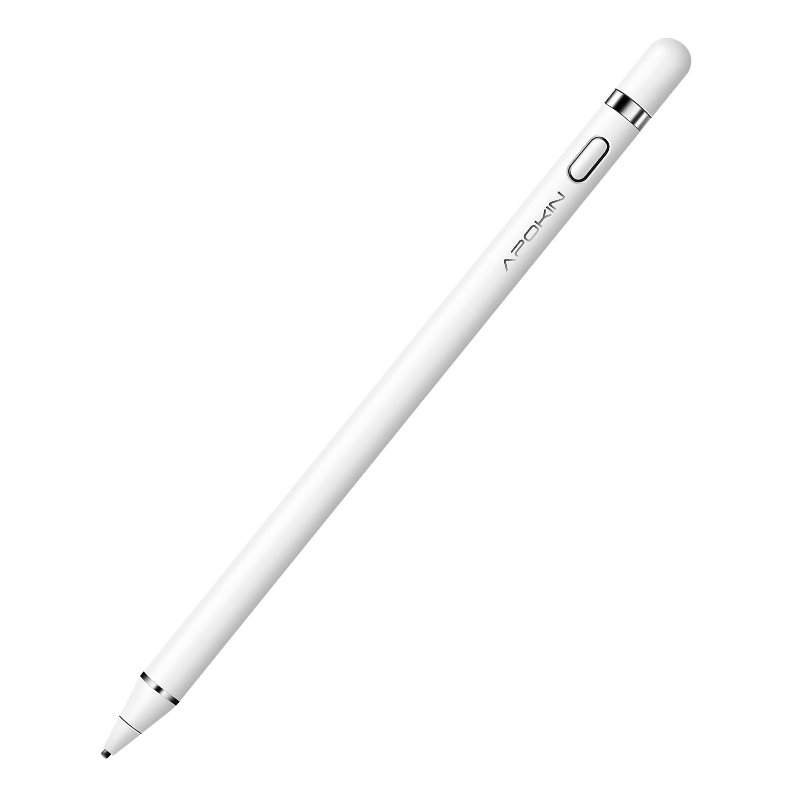 Una penna stilo bianca con la scritta 'APOKIN' stampata sul lato. Lo sfondo è bianco.
