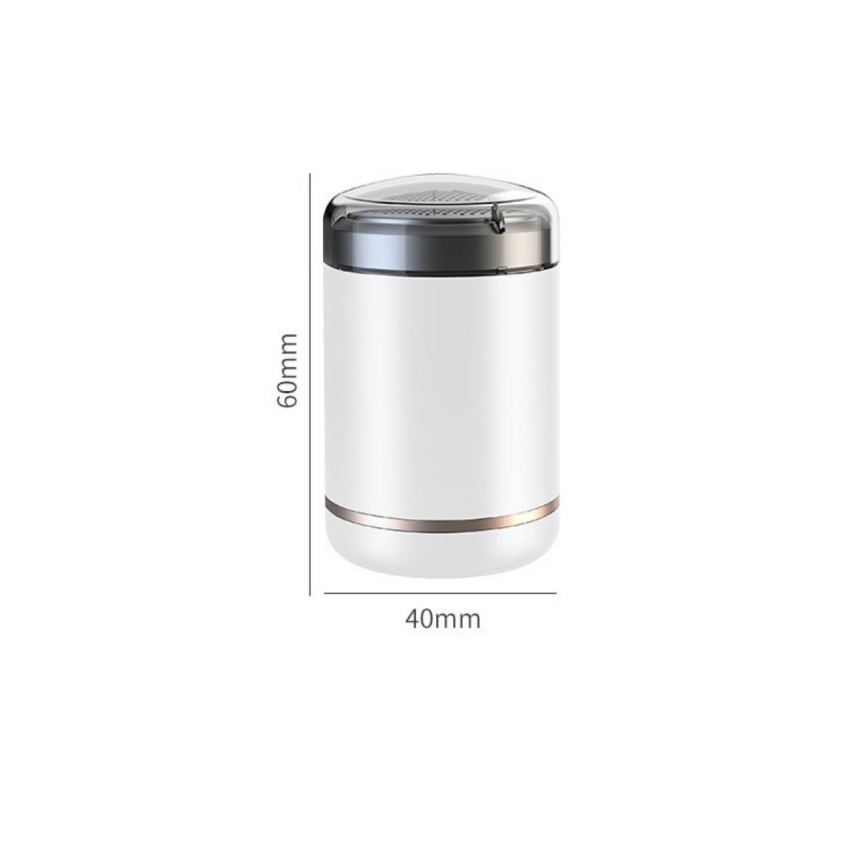 Ein weißes und silbernes zylindrisches Objekt, möglicherweise ein Aschenbecher, mit den Maßen 60 mm Höhe und 40 mm Breite auf weißem Hintergrund.