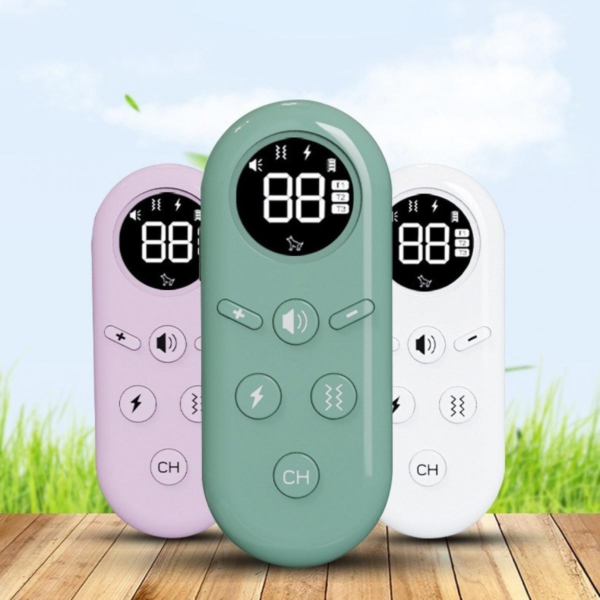 Drei elektronische Geräte mit Bildschirmen, die '88' anzeigen. Jedes hat Knöpfe und ist rosa, grün und weiß, vor blauem Himmel und Gras.