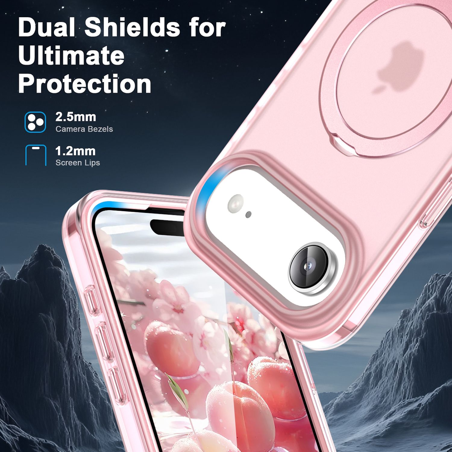 Funda rosa para teléfono con protección de cámara y pantalla. Doble protección para máxima protección, biseles de cámara de 2,5 mm y labios de pantalla de 1,2 mm.
