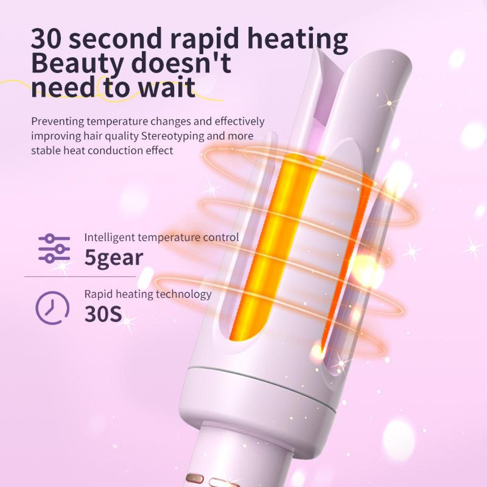Ein weißer Lockenstab mit orangefarbenem Heizelement. Text: '30 Sekunden schnelles Aufheizen'.