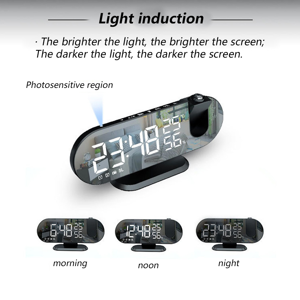 Eine Digitaluhr zeigt 23:48 an. Unten sind Uhren mit 6:48 (Morgen), 12:48 (Mittag) und 23:48 (Nacht) zu sehen. Der Text lautet 'Lichteinleitung'.