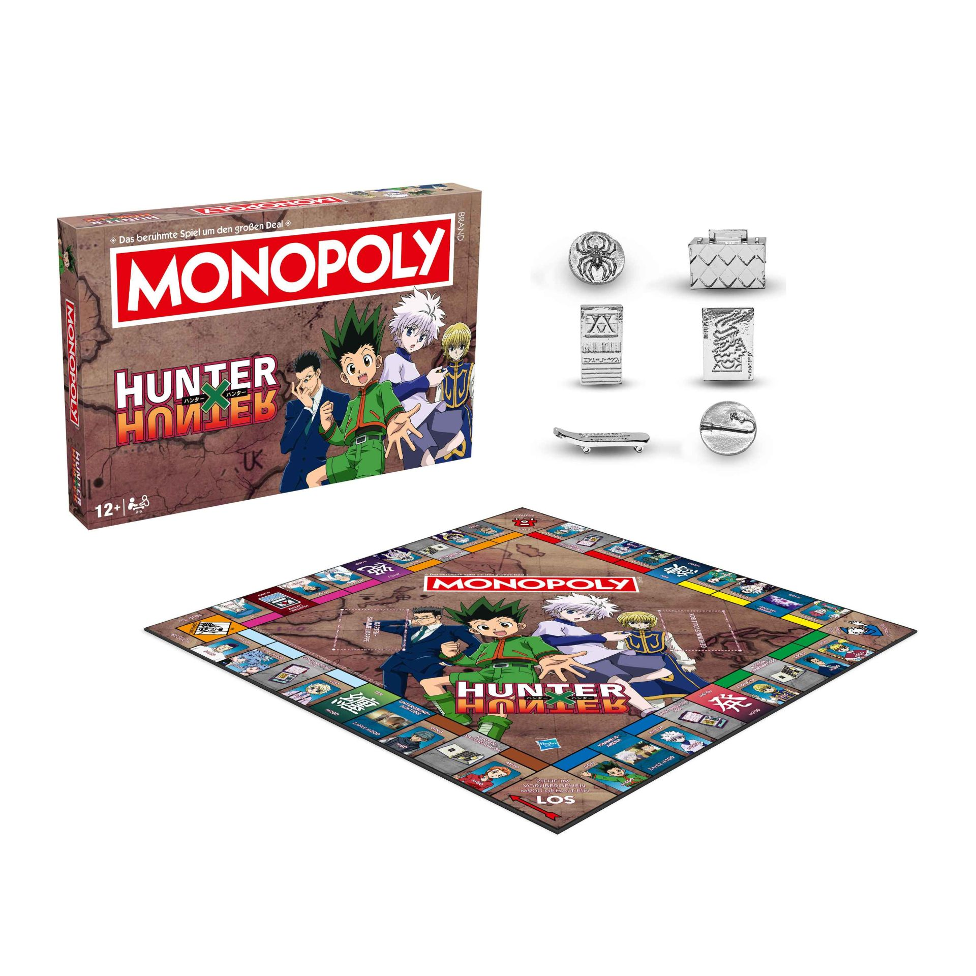 Monopoly Hunter x Hunter Brettspiel. Schachtel und Spielbrett sind sichtbar, mit Charakteren und Spielsteinen.