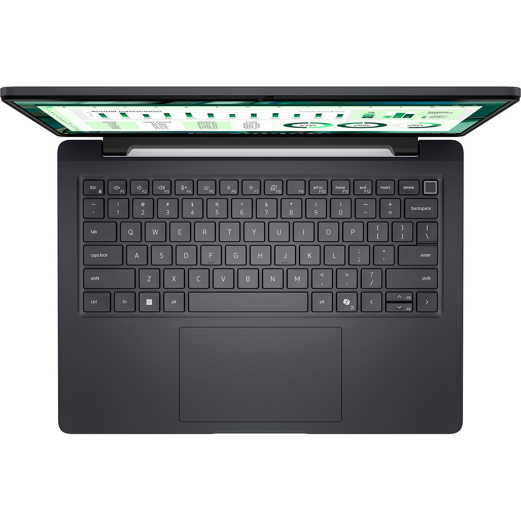 Laptop con schermo aperto, che mostra un foglio di calcolo. Tastiera e trackpad visibili.