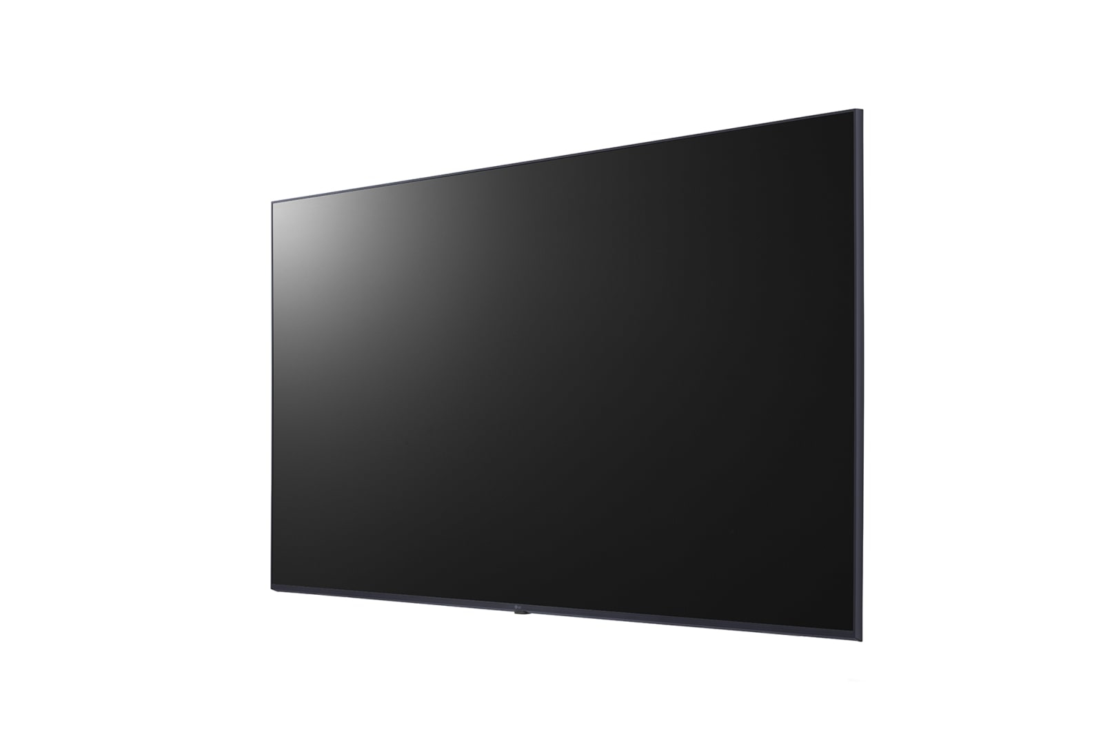 Un grande schermo televisivo rettangolare nero leggermente inclinato. Lo sfondo è bianco, evidenziando il display.