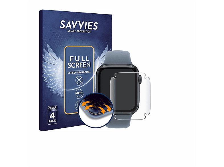 SAVVIES 4x Flex Full-Cover 3D Curved Schutzfolie (für Apple Watch SE 3 (44 mm))