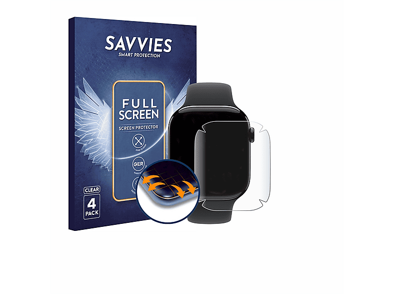 SAVVIES 4x Flex Full-Cover 3D Curved Schutzfolie (für Apple Watch Series 11 (46 mm))