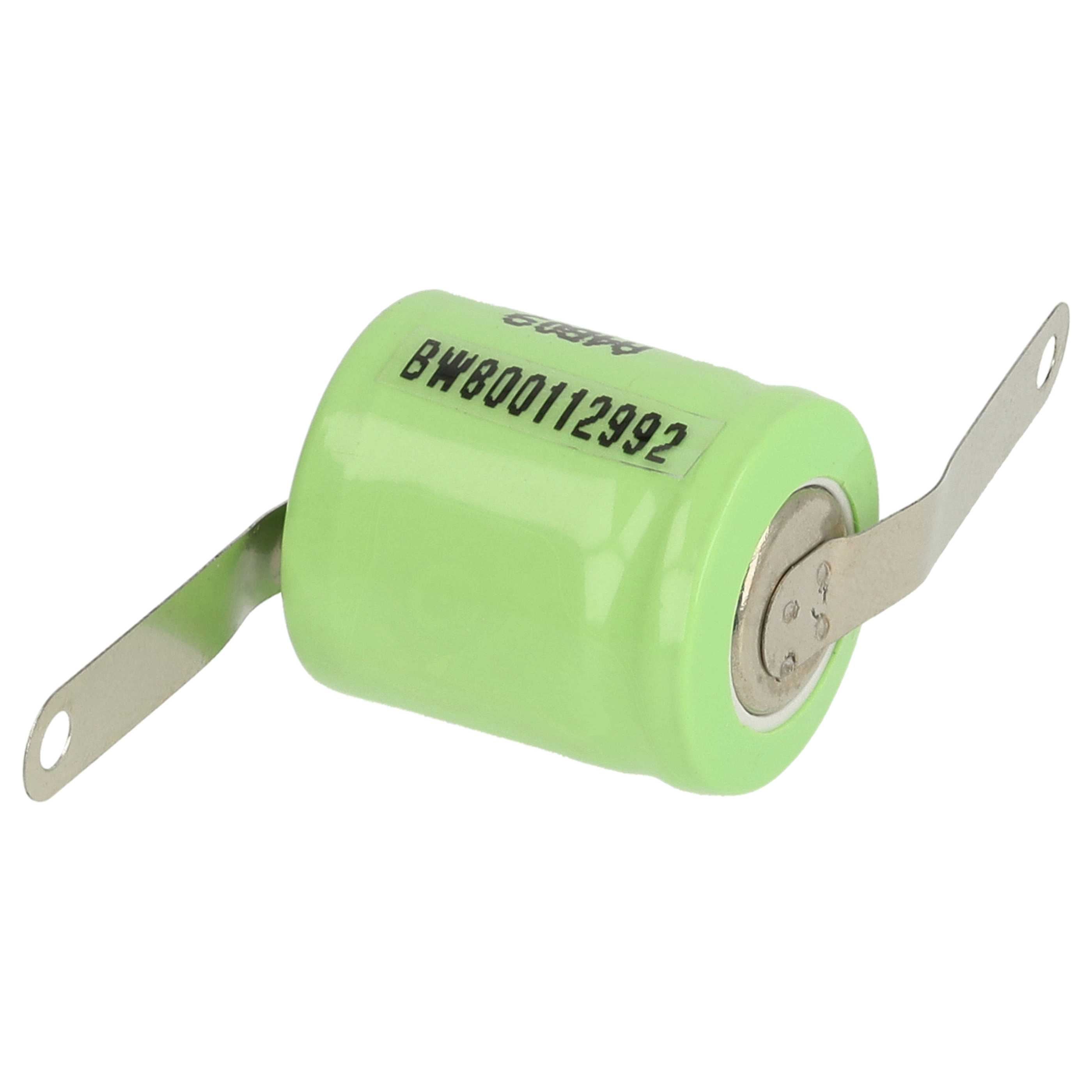 Eine grüne Batterie mit Metallfahnen. Sie hat den Text BW800112992.