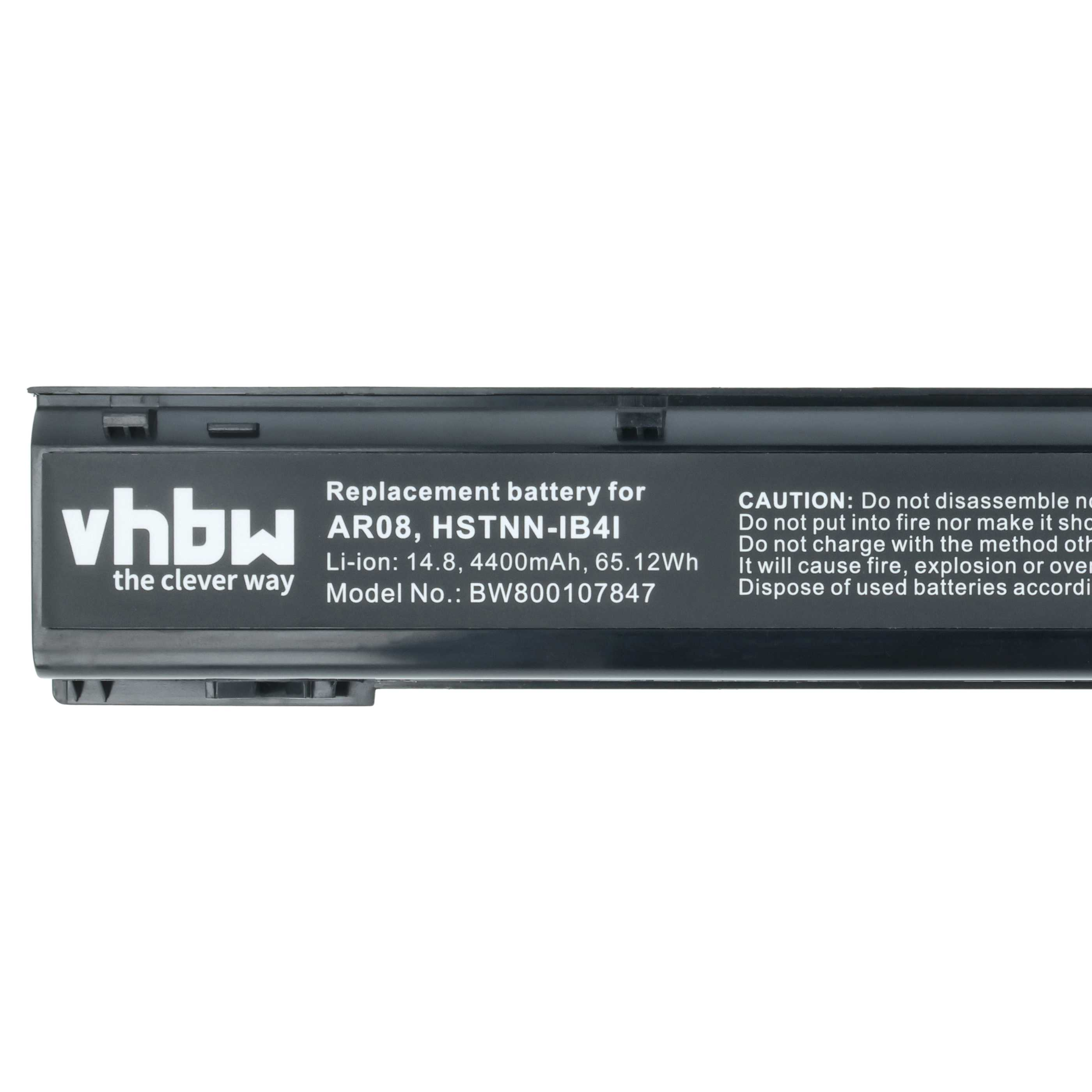 Akku mit Text: Ersatzbatterie für AR08, HSTNN-IB41, vhbw the clever way. Schwarz und Weiß. Weißer Hintergrund.