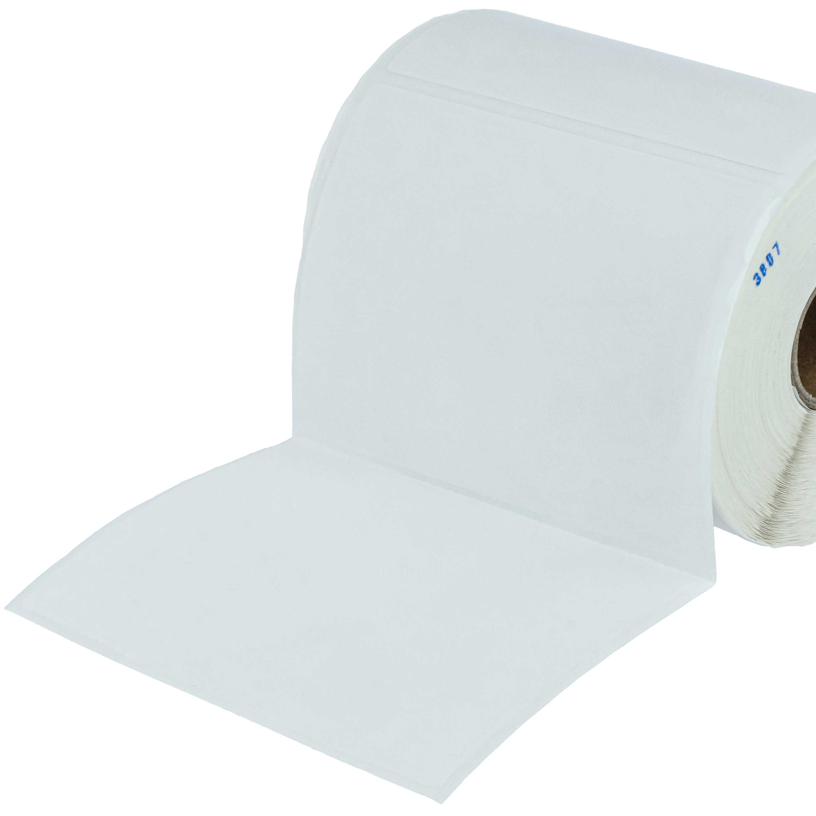 Eine Rolle weißes Papier mit einem abgezogenen Bogen. Die Rolle hat eine blaue Nummer.