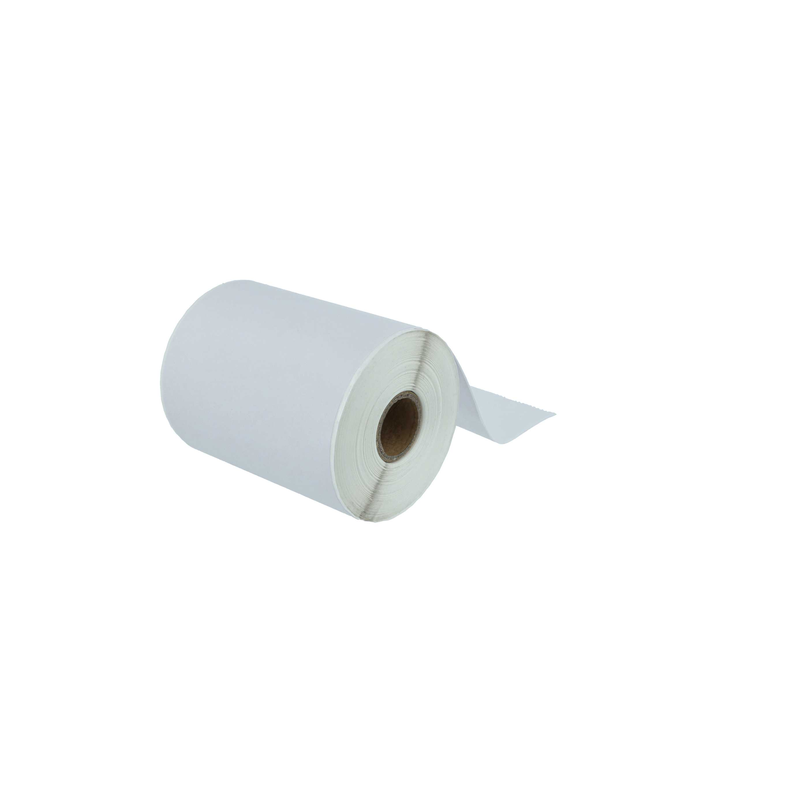 Eine Rolle weißes Thermopapier liegt auf weißem Hintergrund. Das Papier ist teilweise abgerollt.