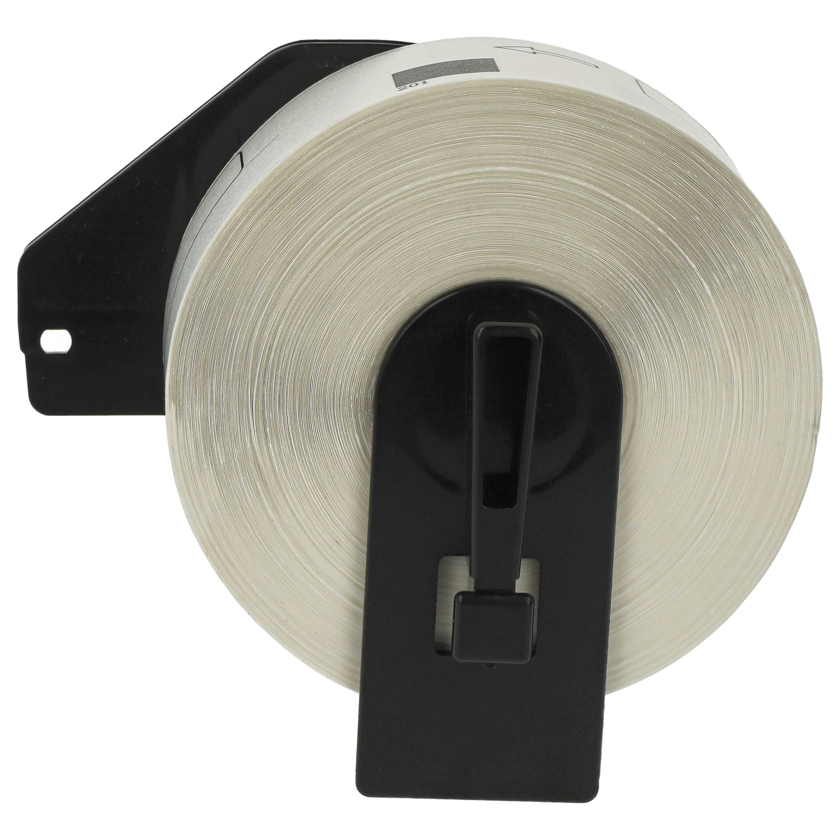 Eine Rolle weißes Papier ist auf einem schwarzen Halter vor weißem Hintergrund montiert. Der Halter ist schwarz.