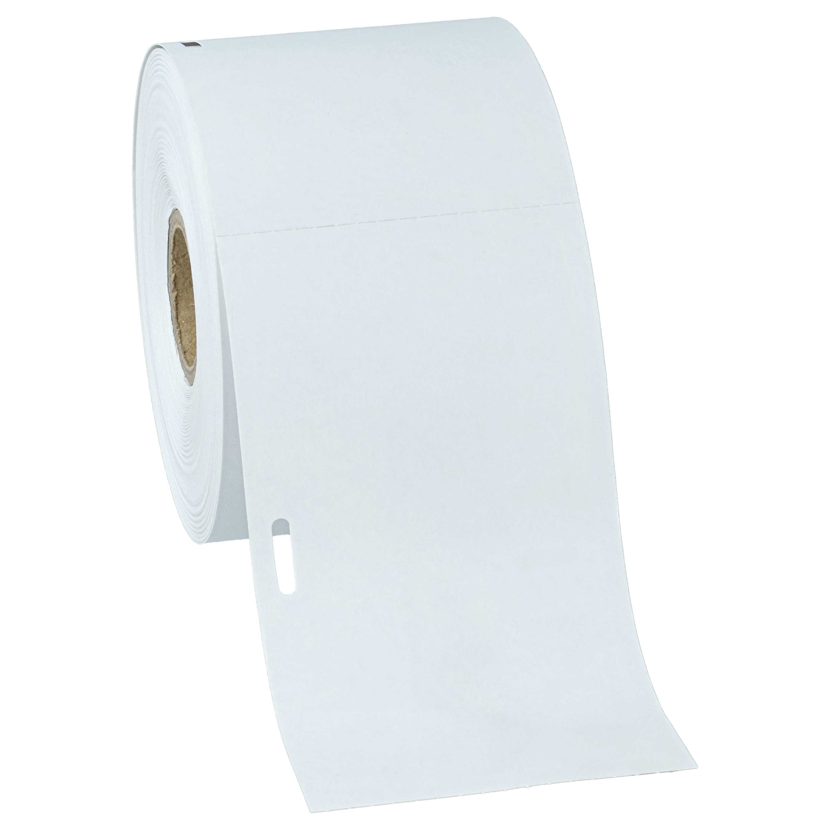 Eine Rolle weißes Papier mit einem braunen Pappkern. Oben verläuft eine Perforationslinie.