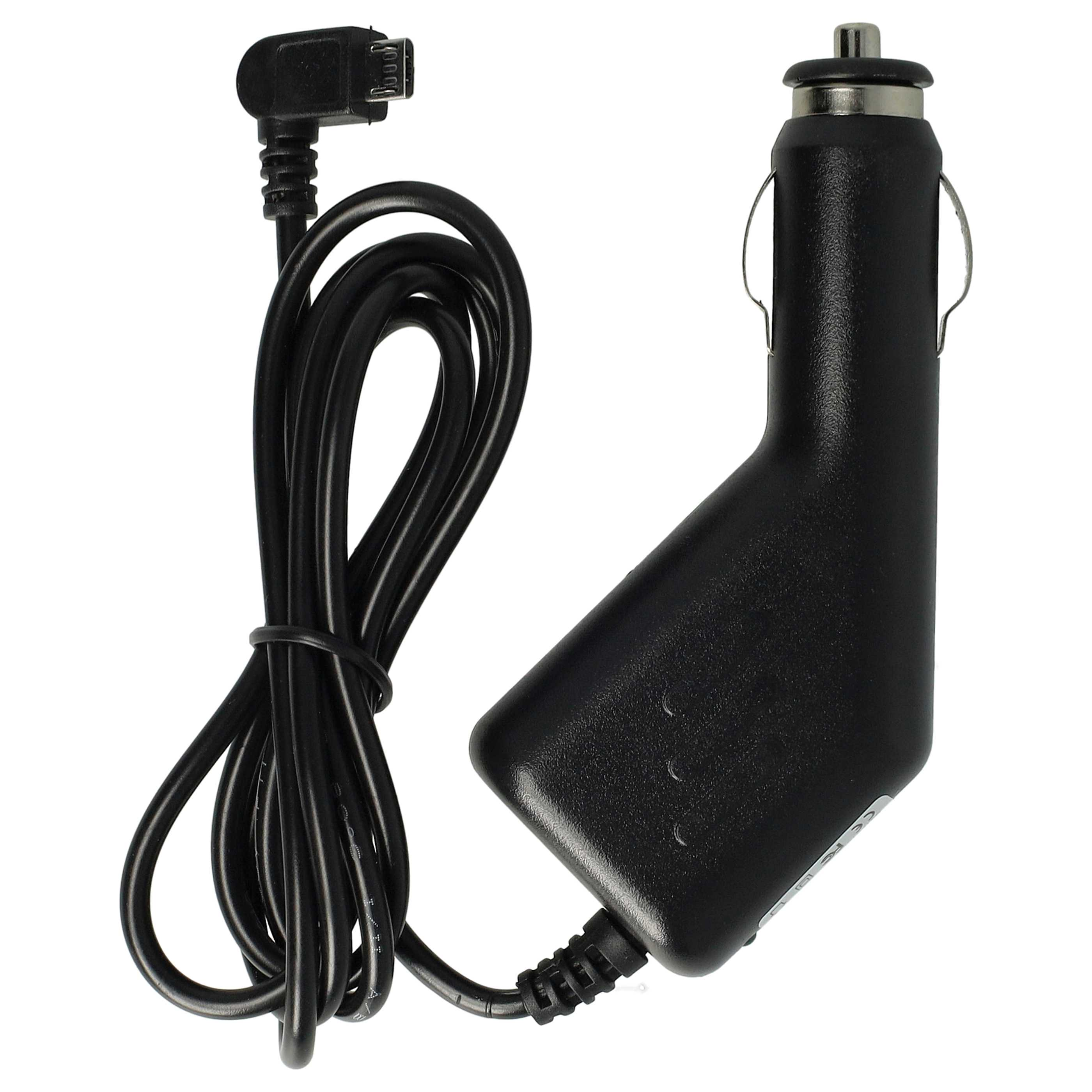 Schwarzes Autoladegerät mit gewickeltem Kabel. Verfügt über einen USB-Anschluss und einen Zigarettenanzünderadapter.