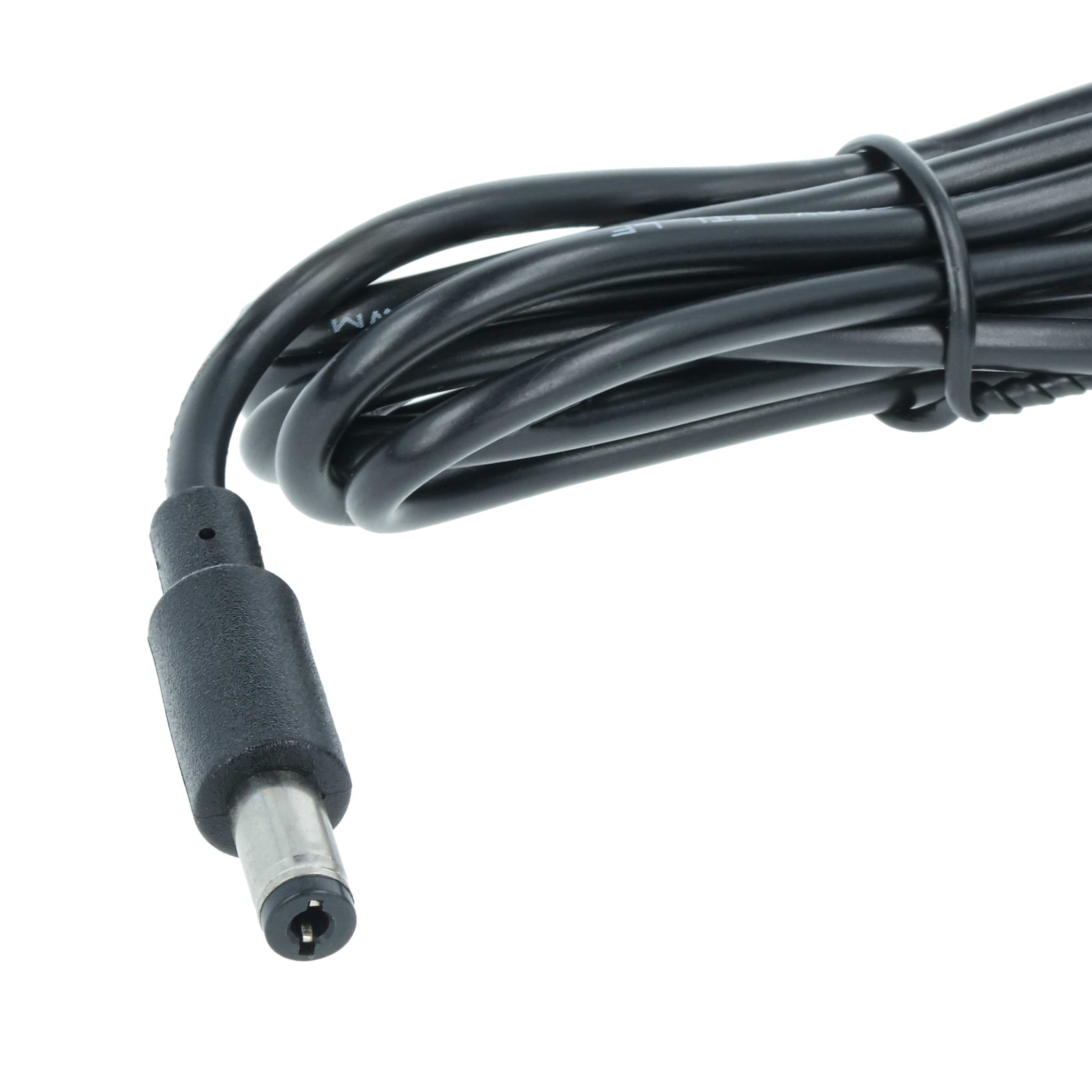 Ein schwarzes Netzkabel mit Stecker auf weißem Grund. Das Kabel ist aufgerollt.