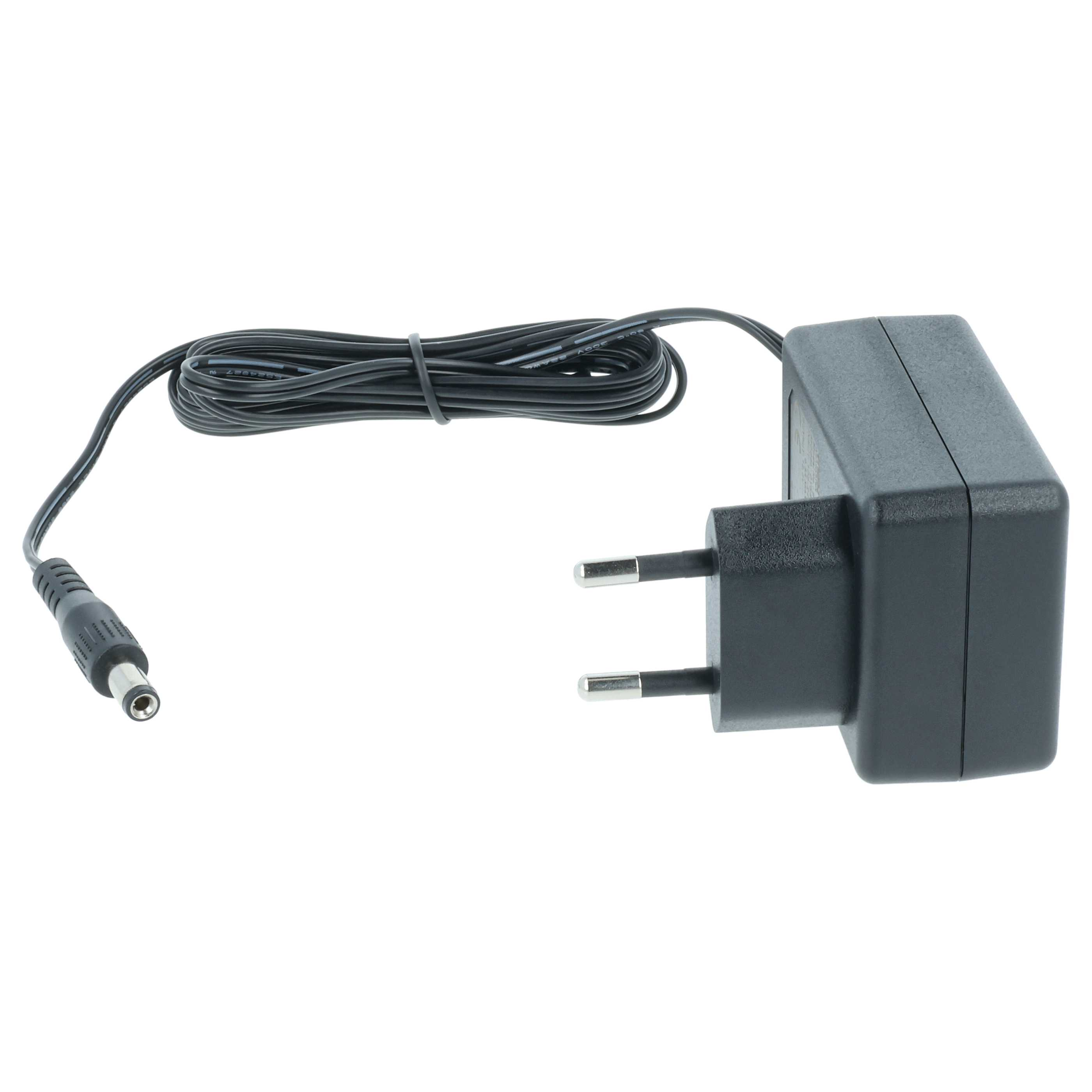 Schwarzes Netzteil mit Kabel und Stecker auf weißem Hintergrund. Der Adapter ist rechteckig.