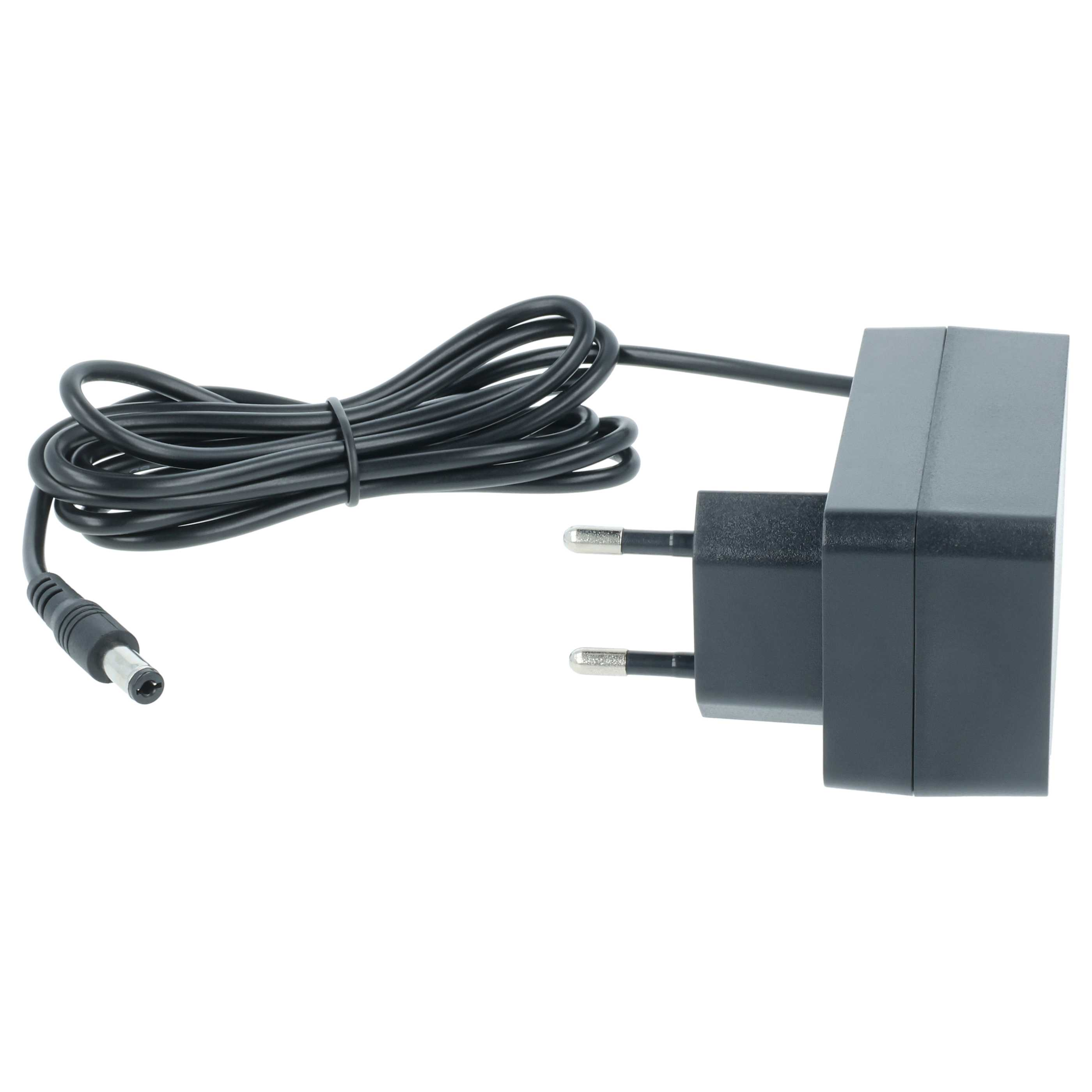 Ein schwarzes Netzteil mit Kabel und Stecker auf weißem Hintergrund.