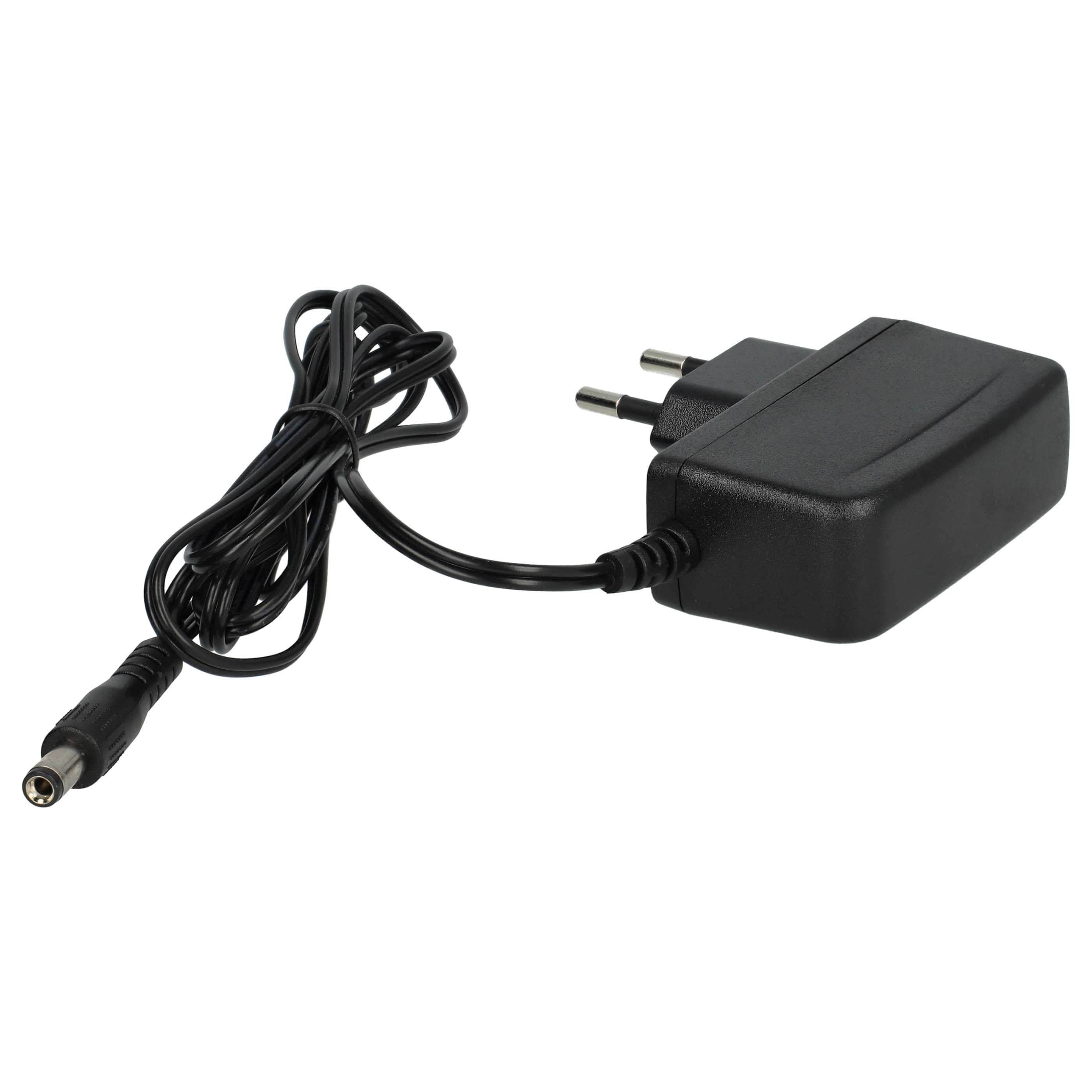 Schwarzes Netzteil mit Kabel und Stecker auf weißem Hintergrund.
