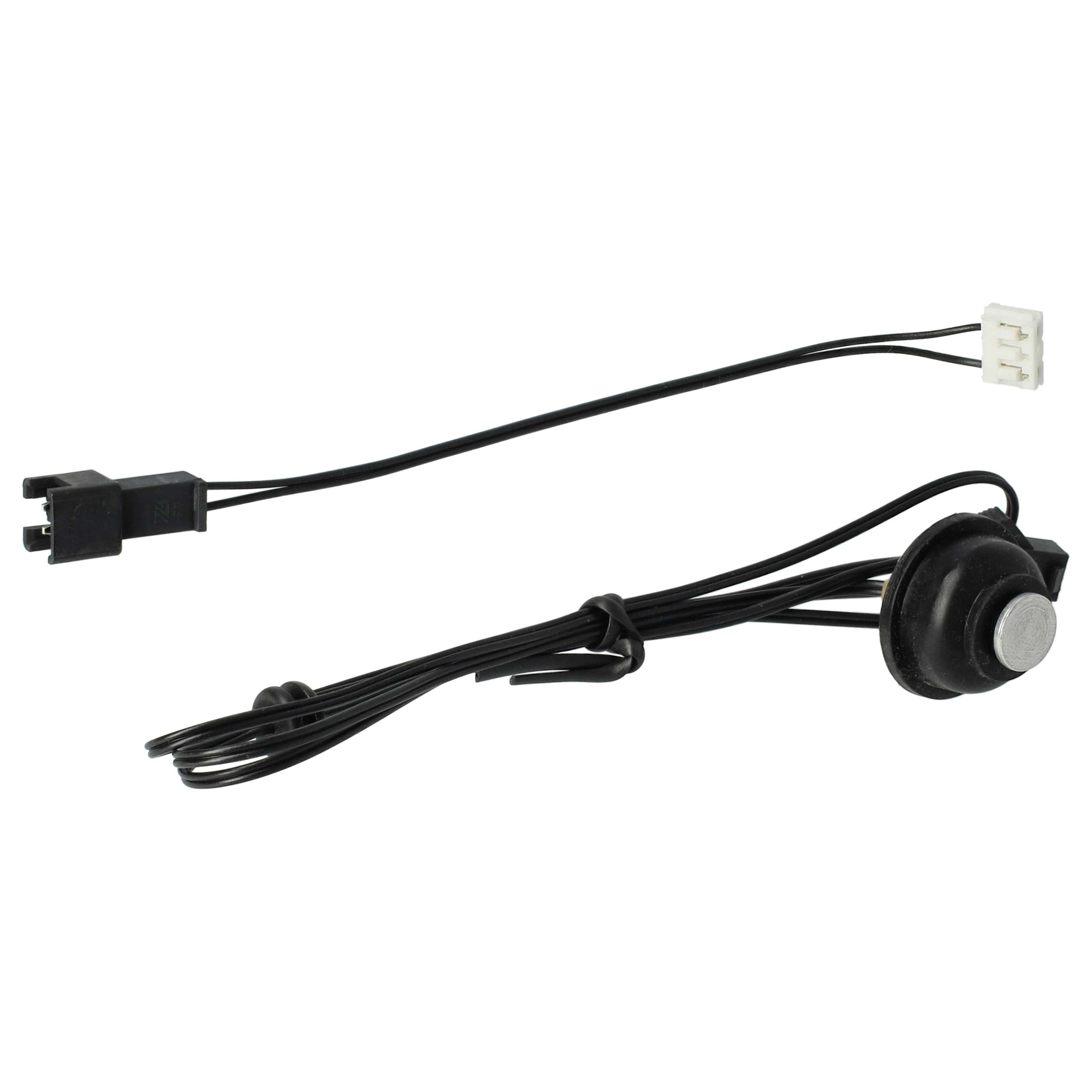 Zwei schwarze Kabel mit Steckern auf weißem Hintergrund. Eines hat einen Sensor, das andere einen Stecker.