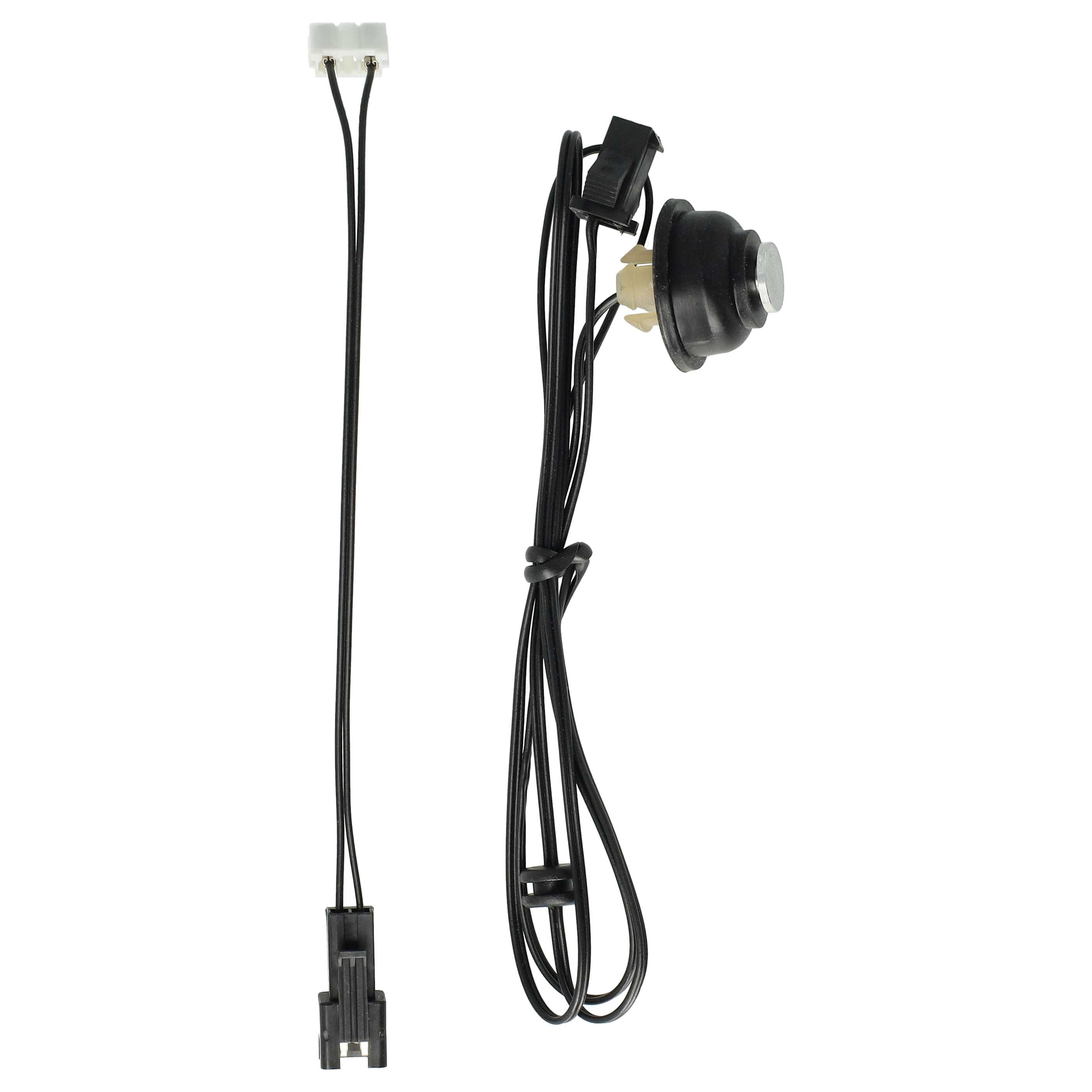 Das Bild zeigt zwei schwarze Kabel mit Steckern. Eines hat einen weißen Stecker, das andere einen schwarzen mit rundem Element.