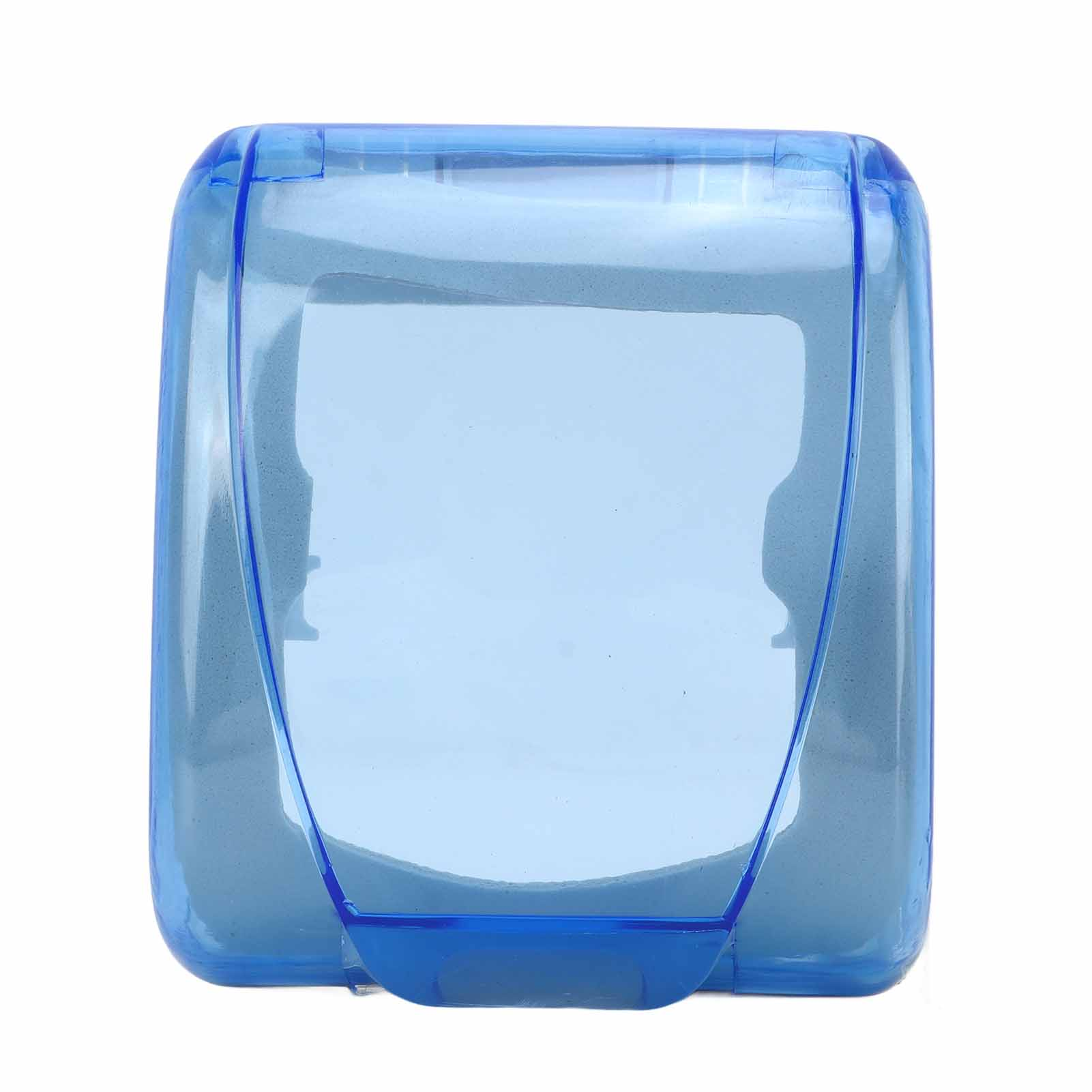 Ein transparenter blauer Kunststoffbehälter. Der Deckel ist geschlossen. Der Behälter befindet sich auf weißem Hintergrund.