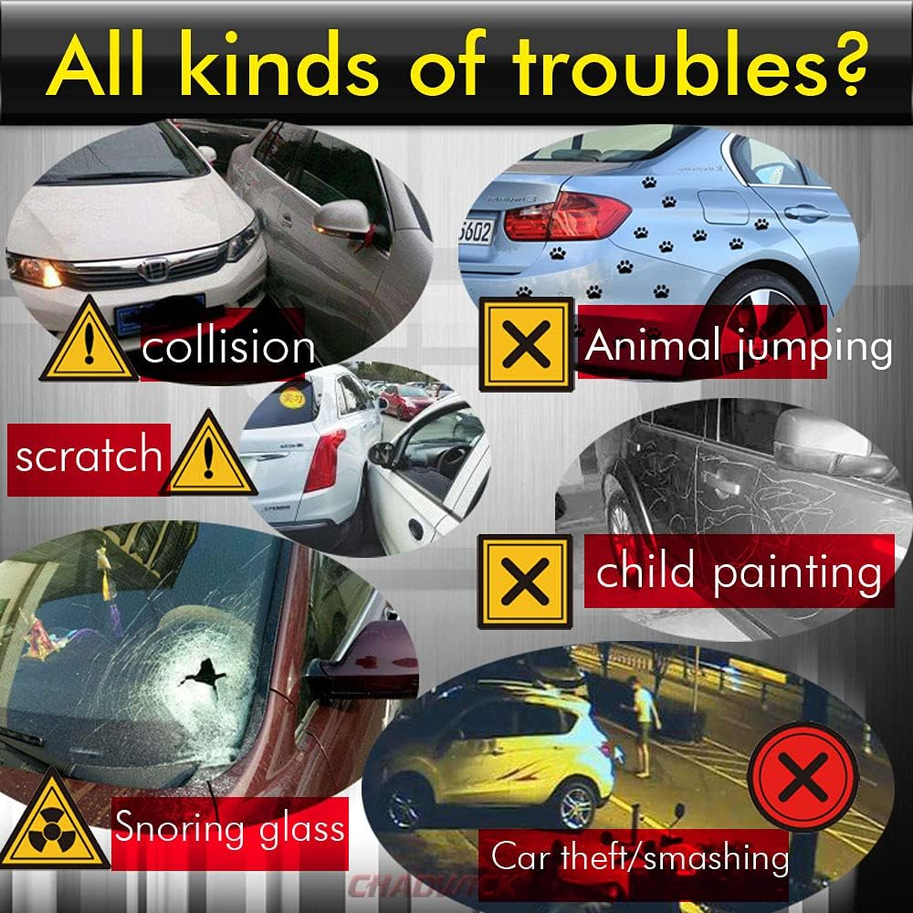 Das Bild zeigt verschiedene Autoschäden: Kollision, Kratzer, Tiersprung, Kindermalerei, zerbrochenes Glas und Autodiebstahl. Text: Alle Arten von Problemen?